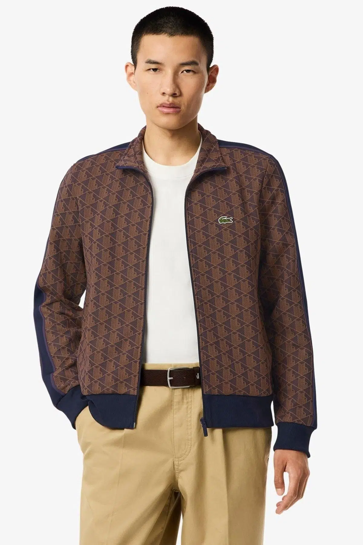 Lacoste Men's Regular Fit Zip Up Monogram Sweatshirt Erkek Tam Fermuarlı Logolu Sweatshirt Kahverengi