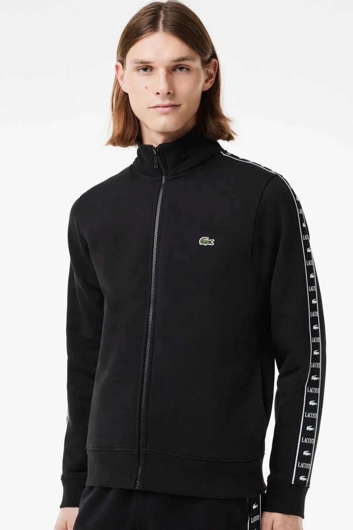 Lacoste Men's Classic Fit Stand Up Collar Printed Sweatshirt Erkek Classic Fit Dik Yaka Baskılı Sweatshirt Siyah