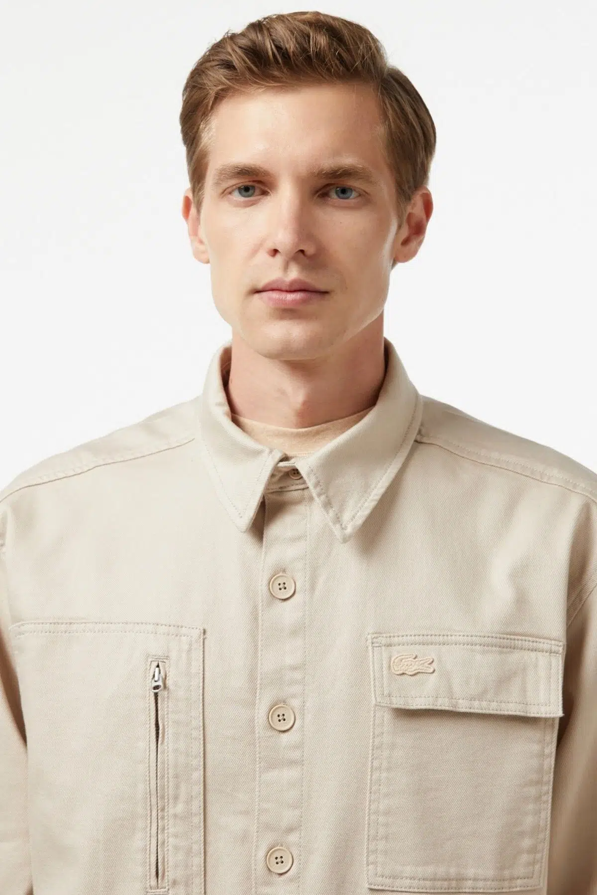 Lacoste Men's Relaxed Fit Beige Shirt Bol Kesim Erkek Gömlek Bej