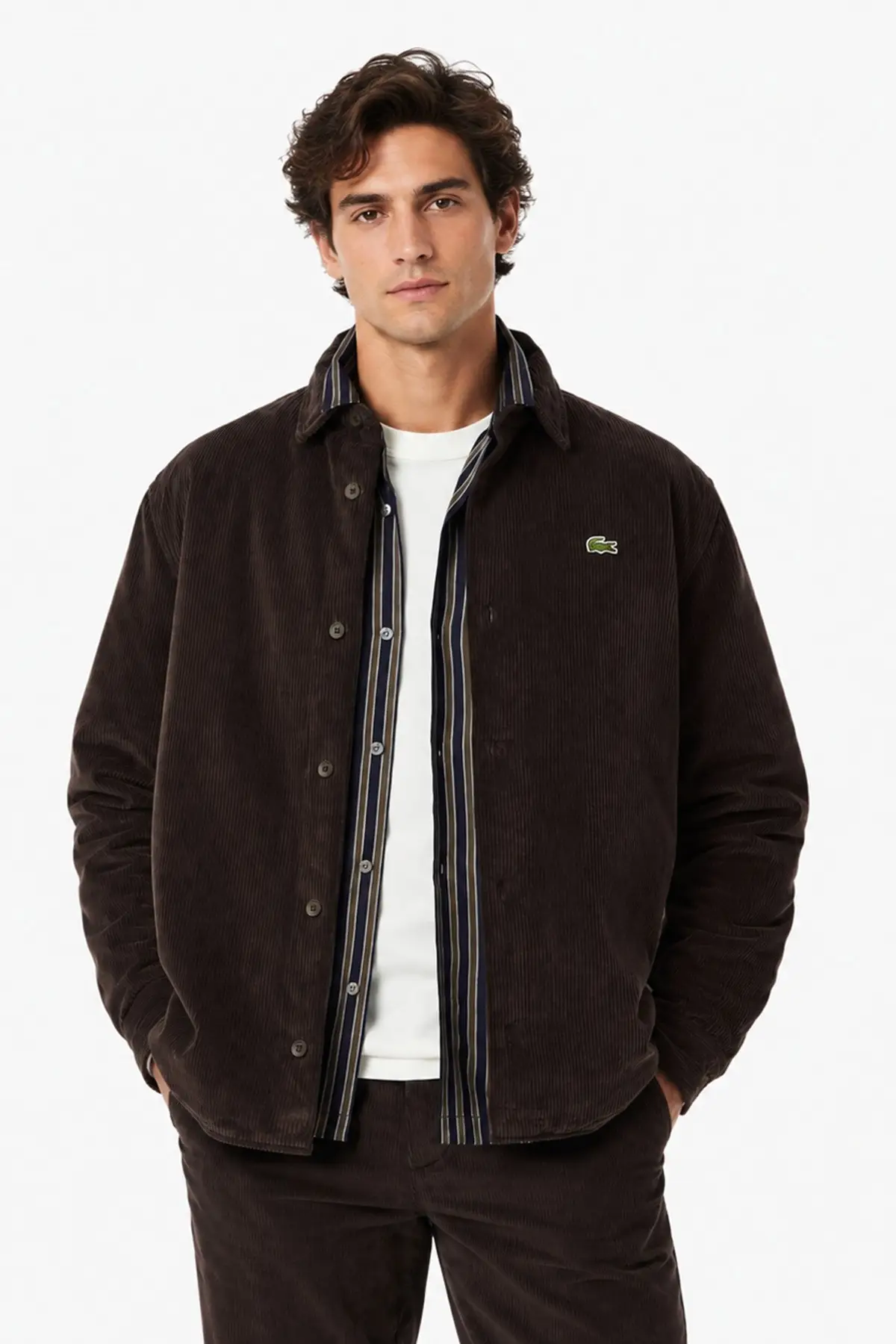 CH2640-E9F Lacoste Men's Relaxed Fit Button-Down Linen Shirt Rahat Kesim Pamuklu Kareli Erkek Gömlek Haki