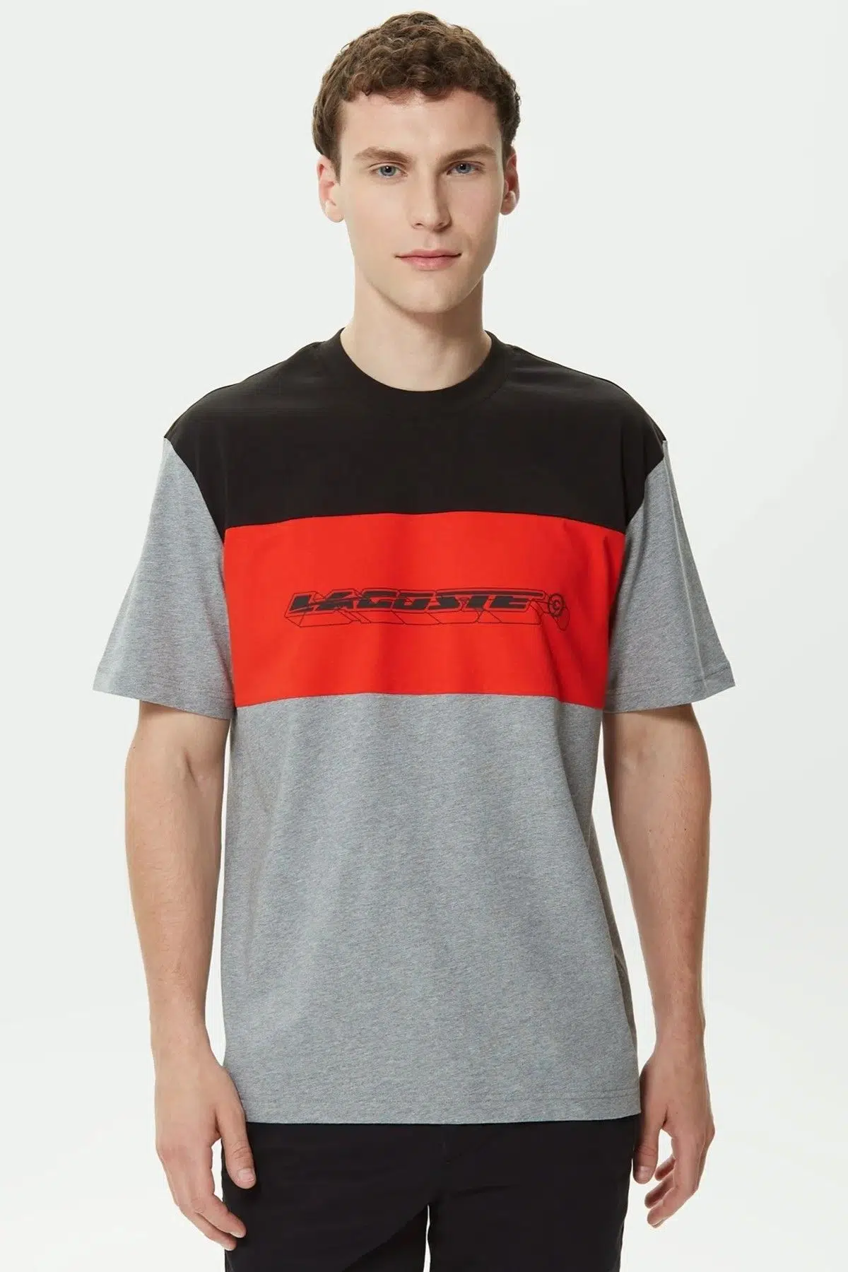 Lacoste Men's Relaxed Fit Crew Neck T-Shirt Erkek Rahat Kesim Bisiklet Yaka Renk Bloklu Pamuklu Tişört 