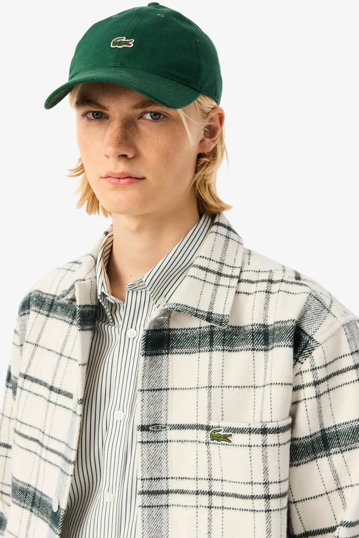 CH2640-E9F Lacoste Men's Relaxed Fit Button-Down Linen Shirt Rahat Kesim Pamuklu Kareli Erkek Gömlek Haki