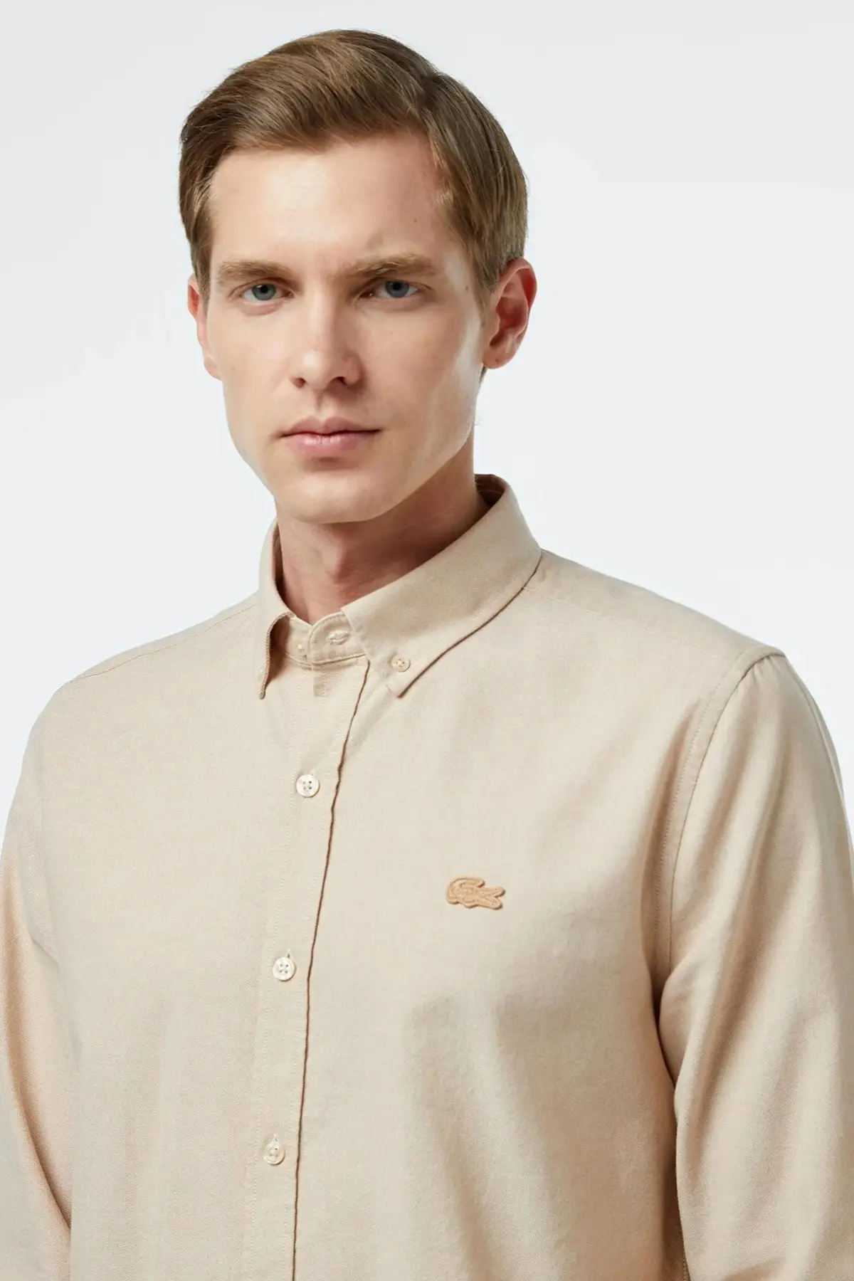 CH0425.CB8 Lacoste Men's Slim Fit Beige Shirt Slim Fit Pamuklu Erkek Gömlek Bej