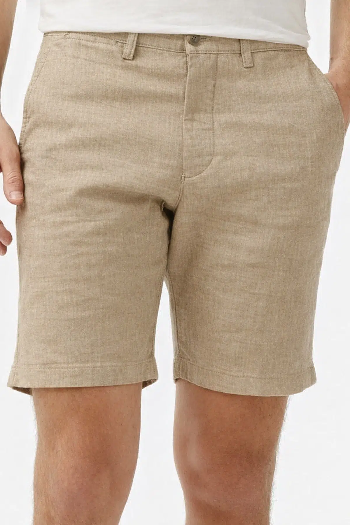 Lacoste Men's Slim Fit Bermuda Shorts Erkek Dar Kesim Keten Bermuda Şort Krem