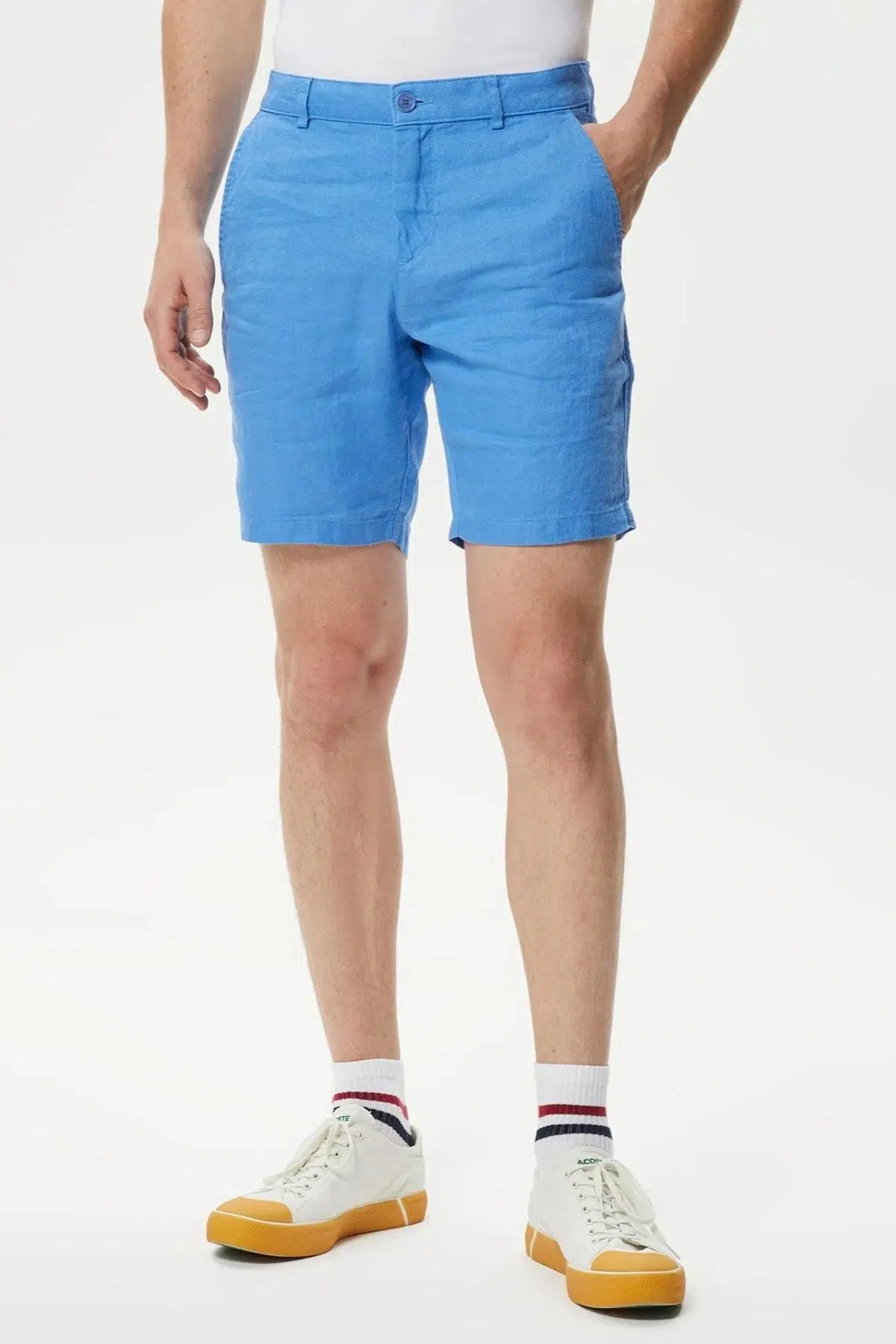 Lacoste Men's Slim Fit Bermuda Shorts Erkek Dar Kesim Keten Bermuda Şort Mavi