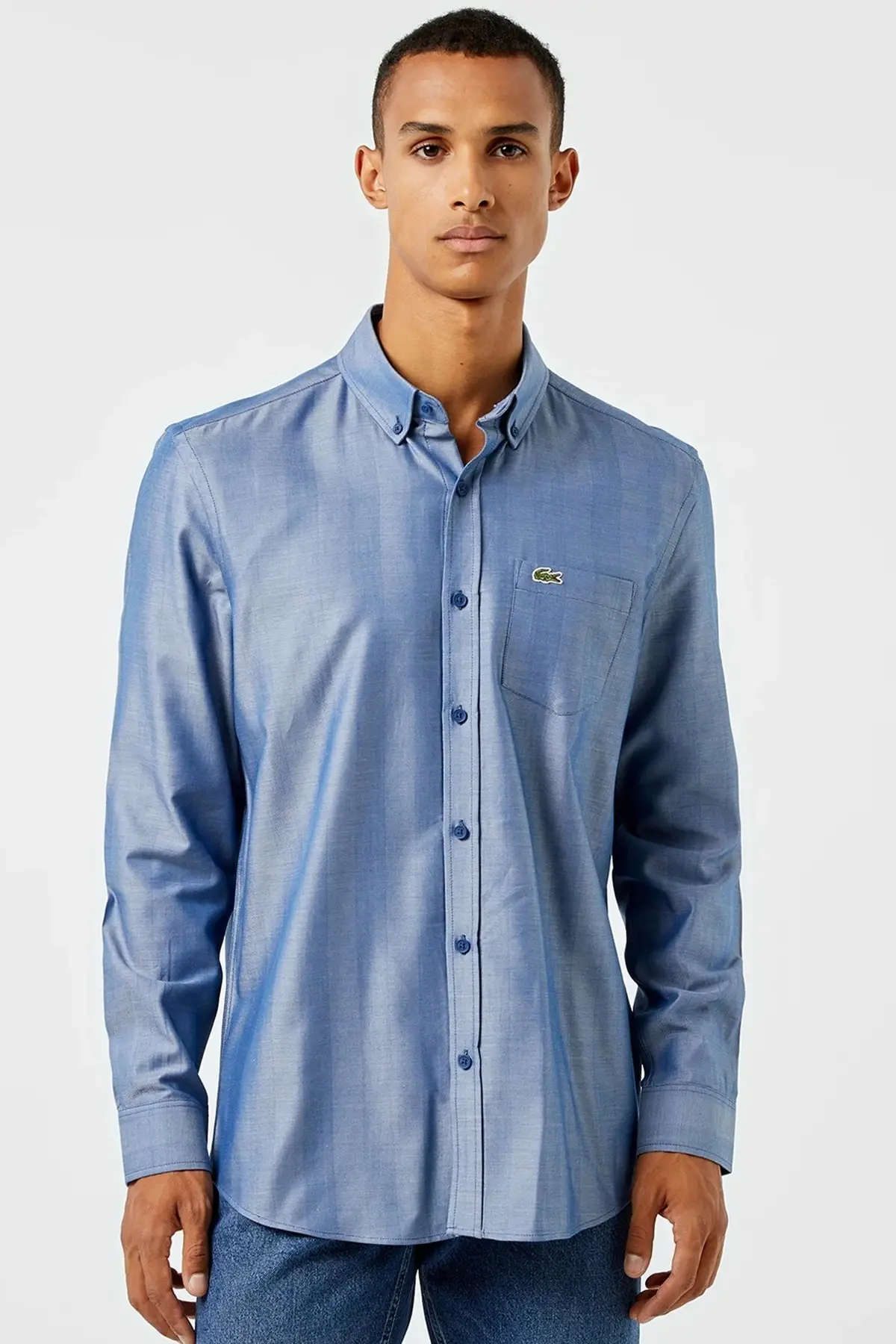 CH2528.HBM Lacoste Men's Slim Fit Blue Shirt Slim Fit Pamuklu Erkek Gömlek Mavi