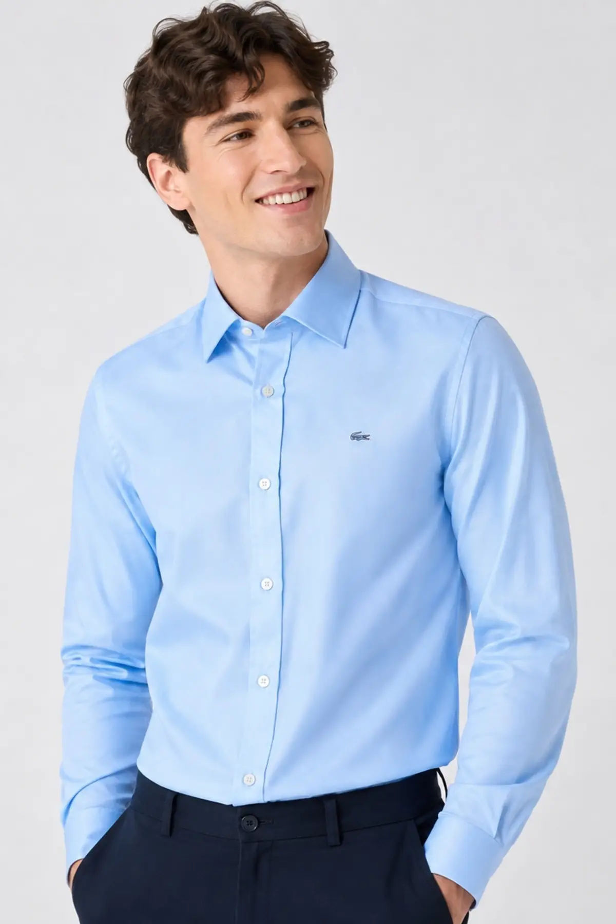 CH6985-E7B Lacoste Men's Regular Fit Blue Shirt Standart Kesim Erkek Gömlek Mavi