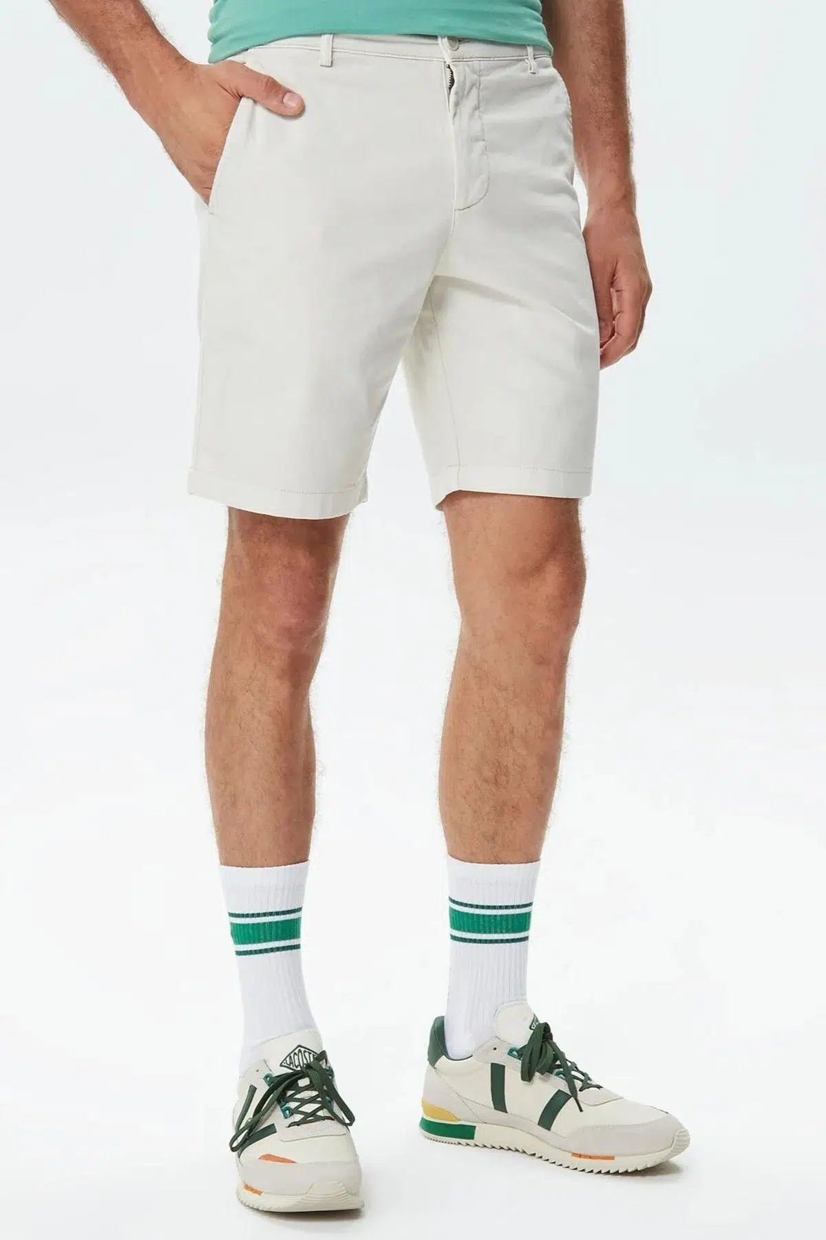 Lacoste Men's Slim Fit Organic Cotton Bermuda Shorts Erkek Dar Kesim Organik Pamuk Bermuda Şort Krem