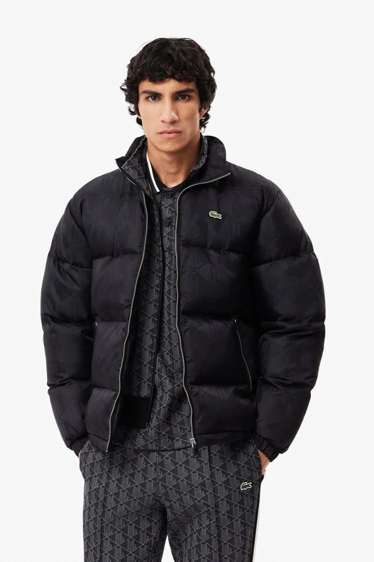 Lacoste Men's Waterrepellent Monogram Jacquard Down Black Jacket Erkek Suitici Mont Siyah