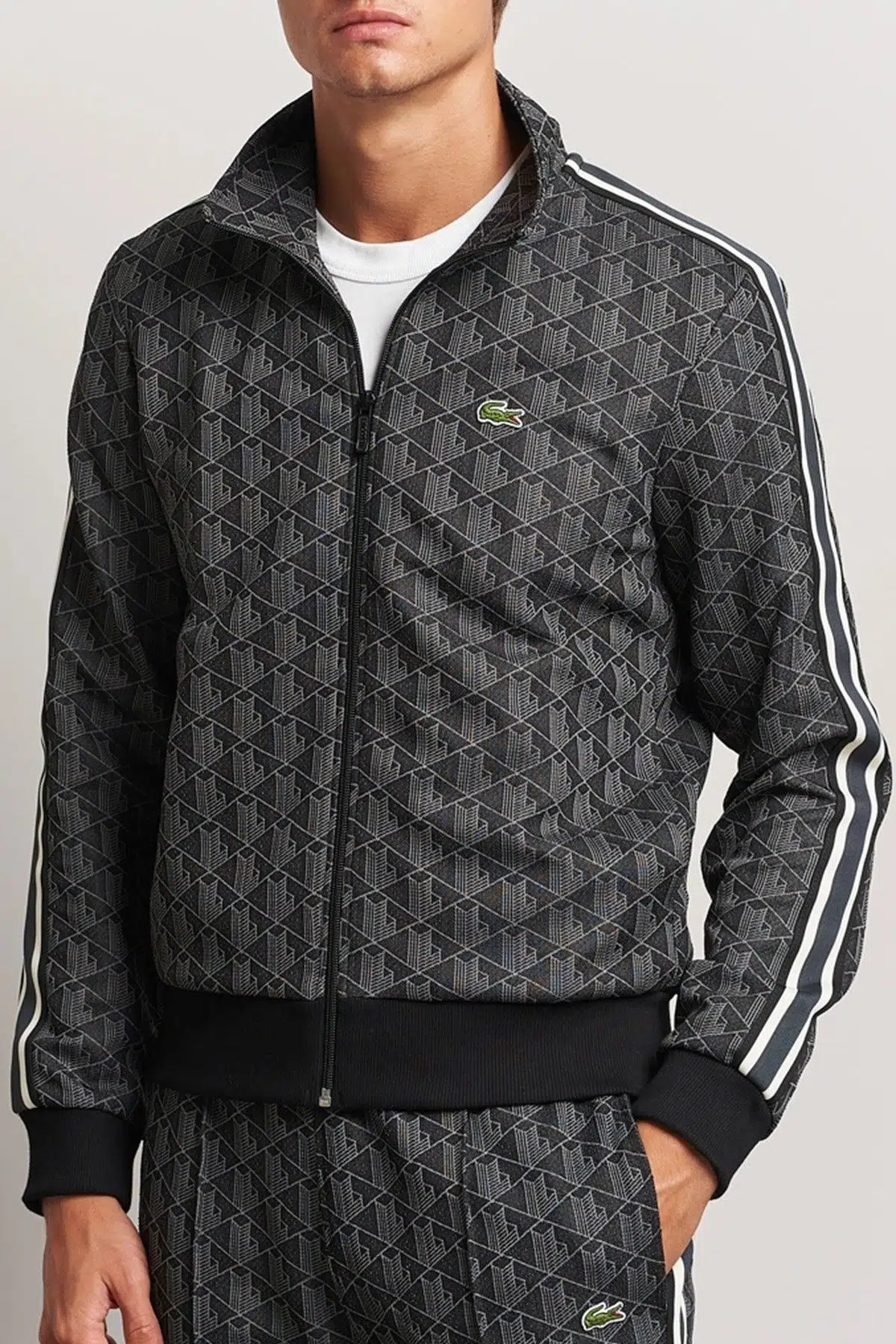 Lacoste Men's Regular Fit Zip Up Monogram Sweatshirt Erkek Tam Fermuarlı Logolu Sweatshirt Siyah