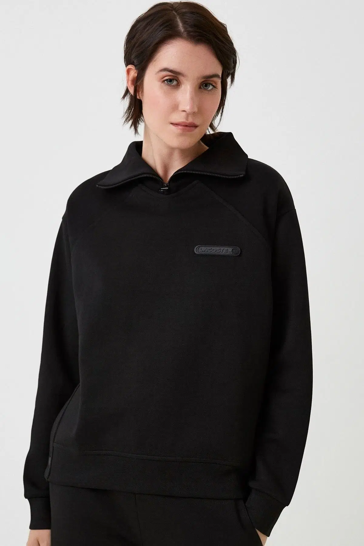 Lacoste Olympic Women's Half Zip Stand Up Collar Sweatshirt Kadın Yarım Fermuar Dik Yaka Sweatshirt Siyah