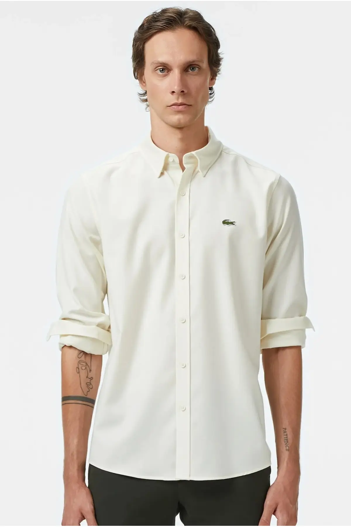 CH2611-70V Lacoste Mens Regular Fit Cream Shirt Standart Kesim Erkek Gömlek Krem