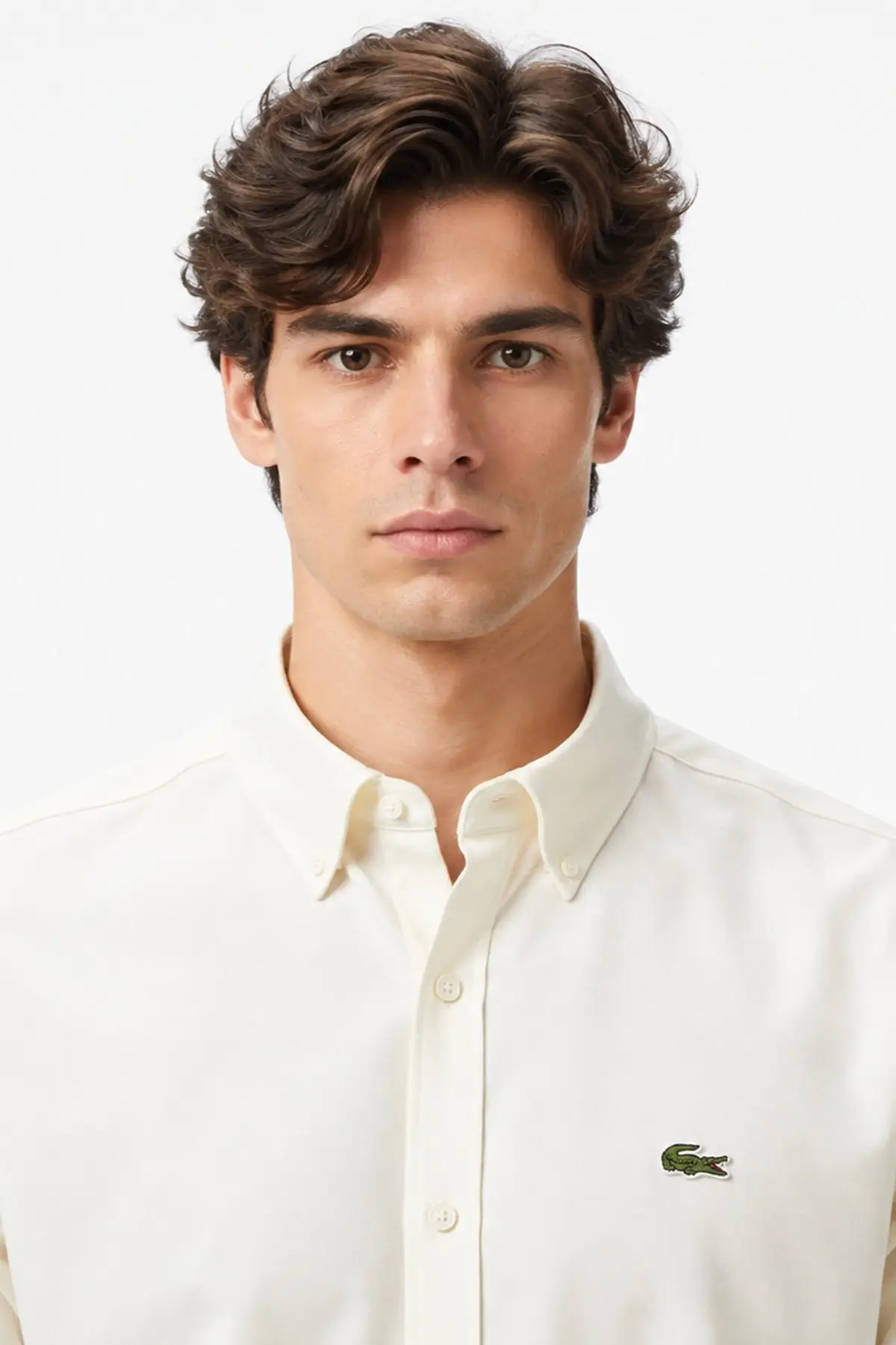 CH2611-70V Lacoste Mens Regular Fit Cream Shirt Standart Kesim Erkek Gömlek Krem
