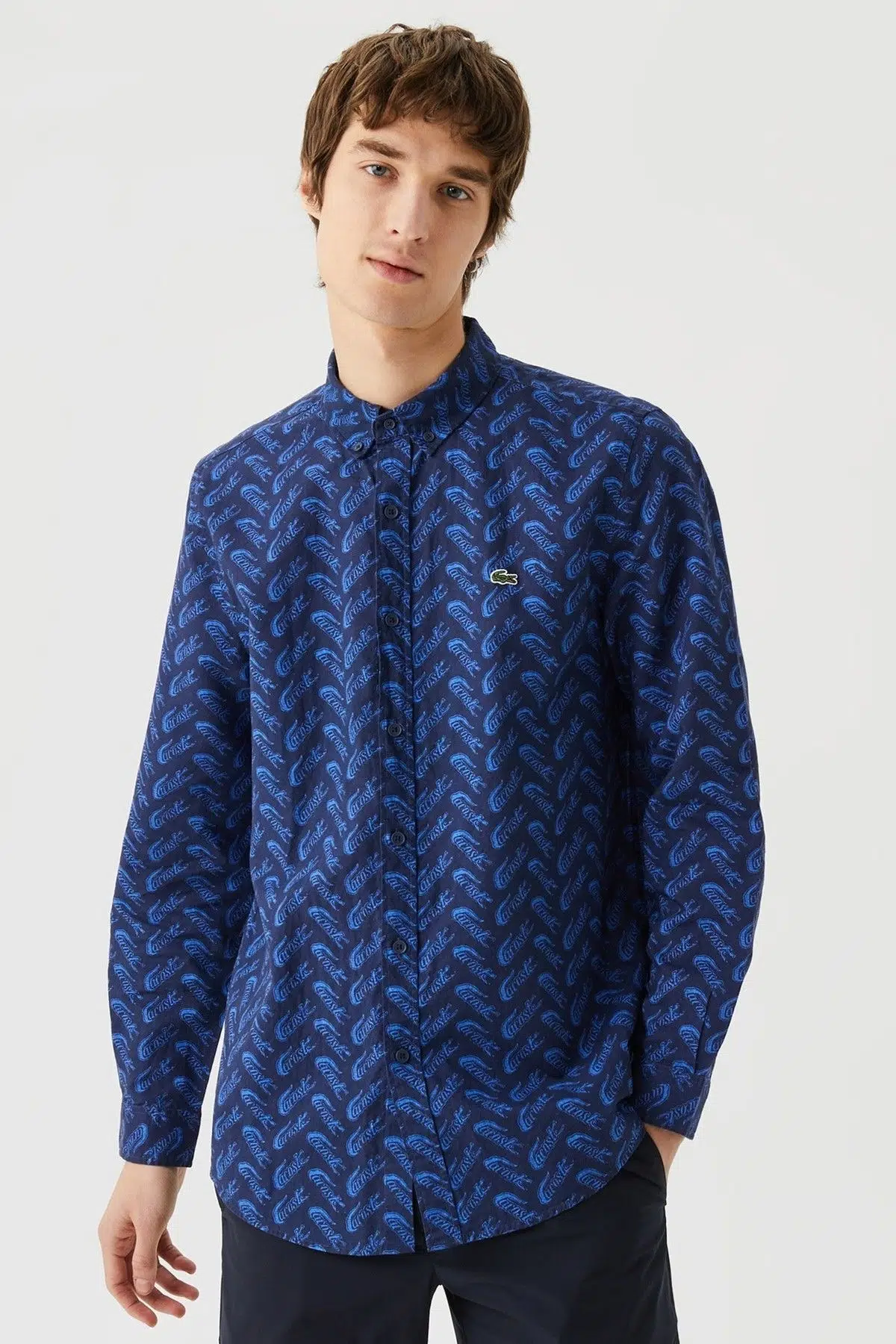 Lacoste Mens Regular Fit Navy Shirt Standart Kesim Düğmeli Erkek Keten Gömlek Lacivert