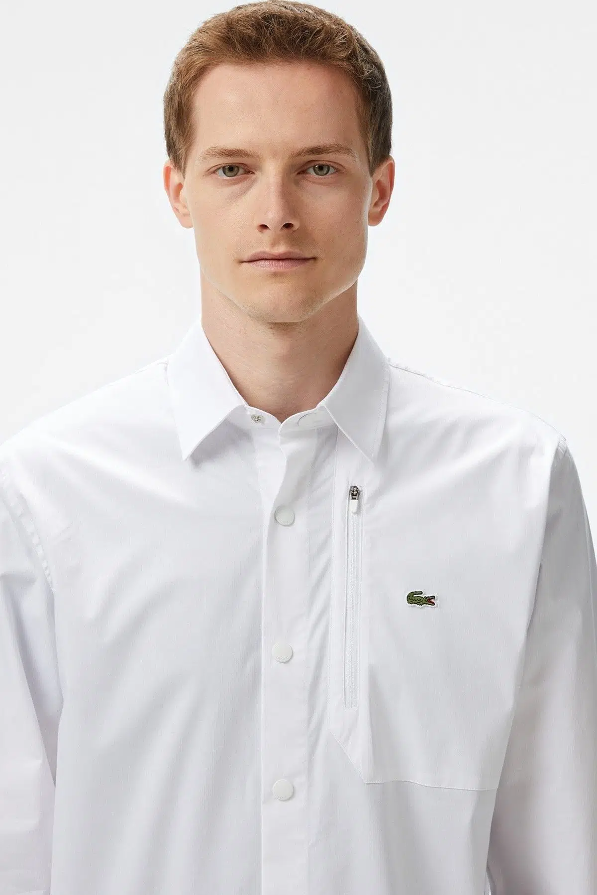 Lacoste Mens Regular Fit White Shirt Standart Kesim Çıtçıt Düğmeli Fermuar Cepli Erkek Gömlek Beyaz