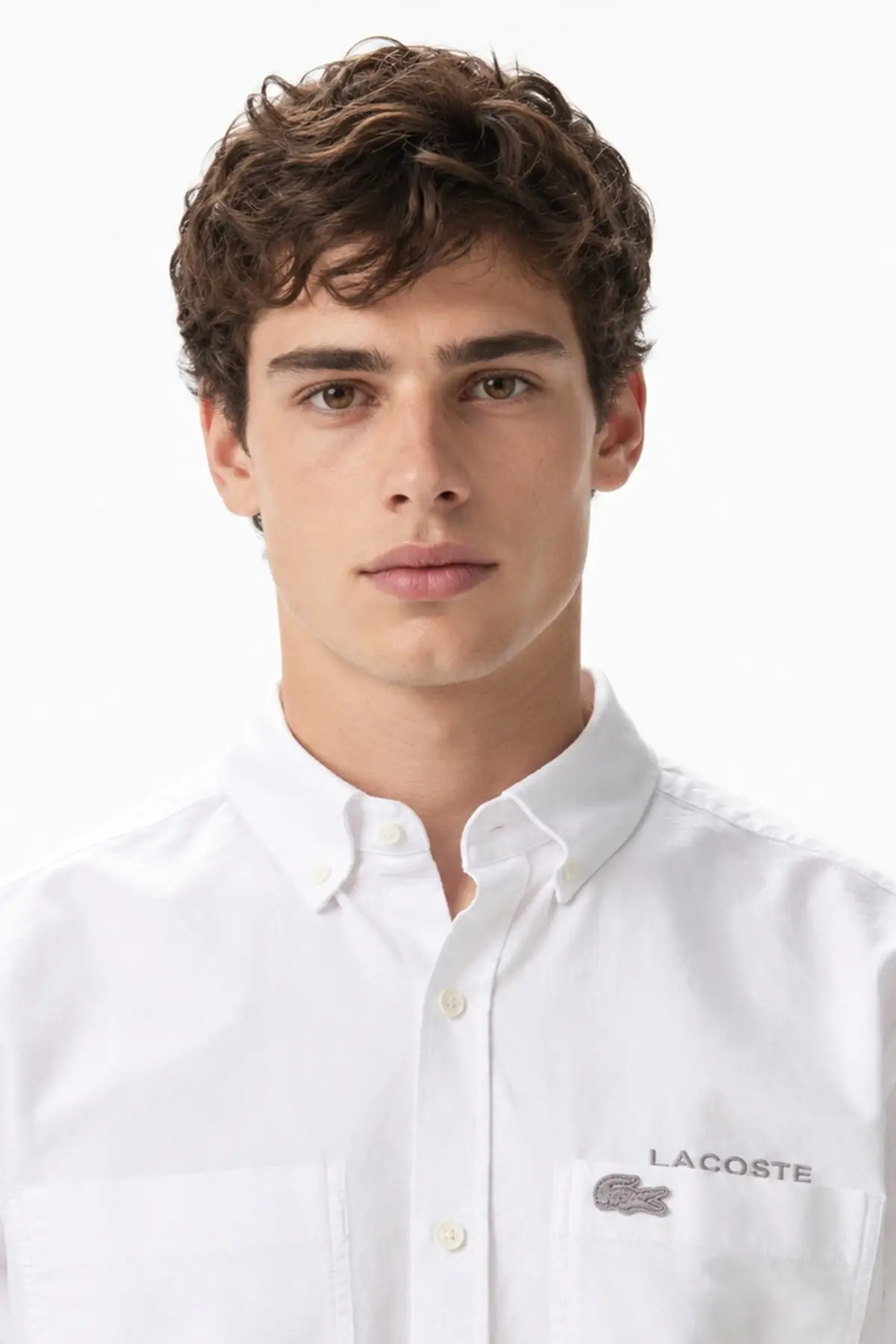 CH0511-001 Lacoste Mens Regular Fit White Shirt Standart Kesim Çıtçıt Düğmeli Fermuar Cepli Erkek Gömlek Beyaz