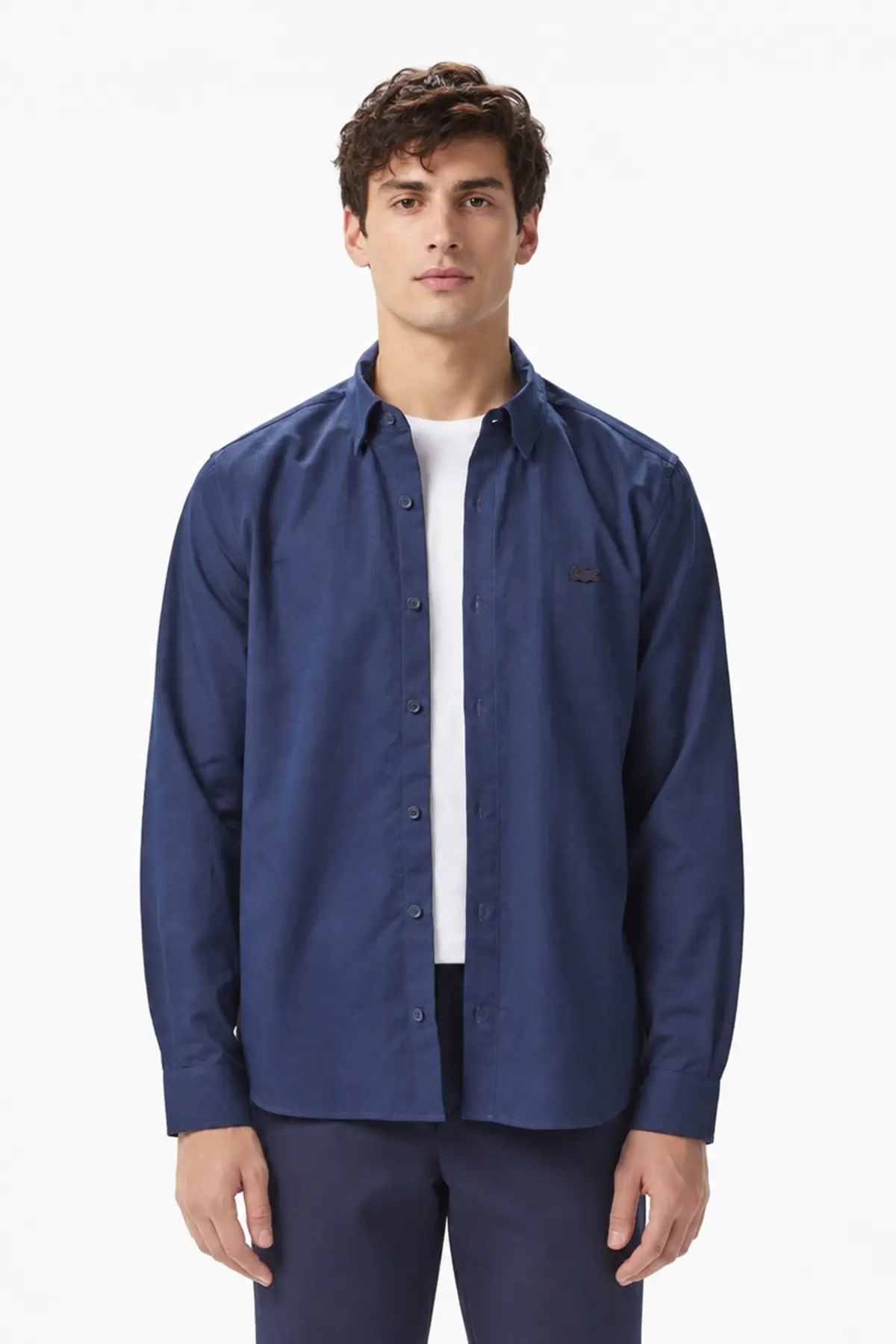 CH0511-001 Lacoste Mens Regular Fit White Shirt Standart Kesim Çıtçıt Düğmeli Fermuar Cepli Erkek Gömlek Beyaz