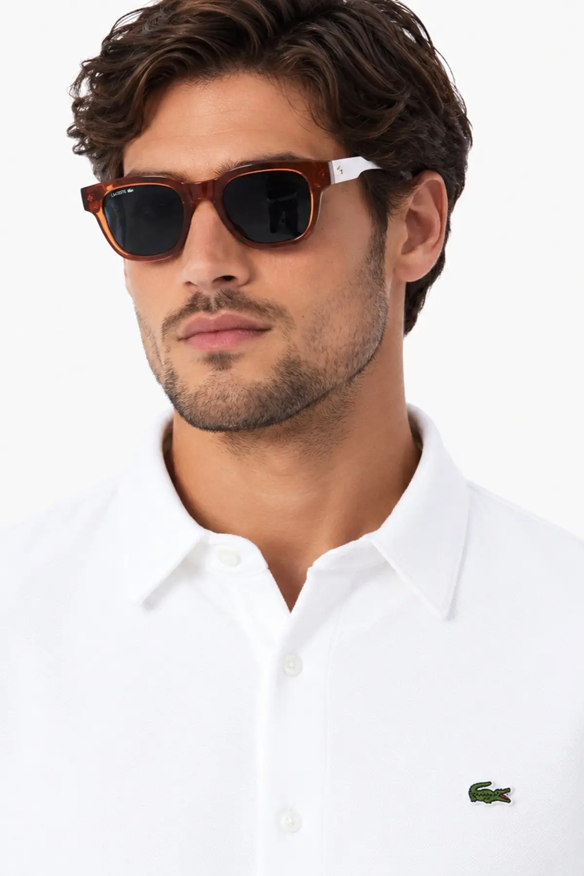 CH0511-001 Lacoste Mens Regular Fit White Shirt Standart Kesim Çıtçıt Düğmeli Fermuar Cepli Erkek Gömlek Beyaz