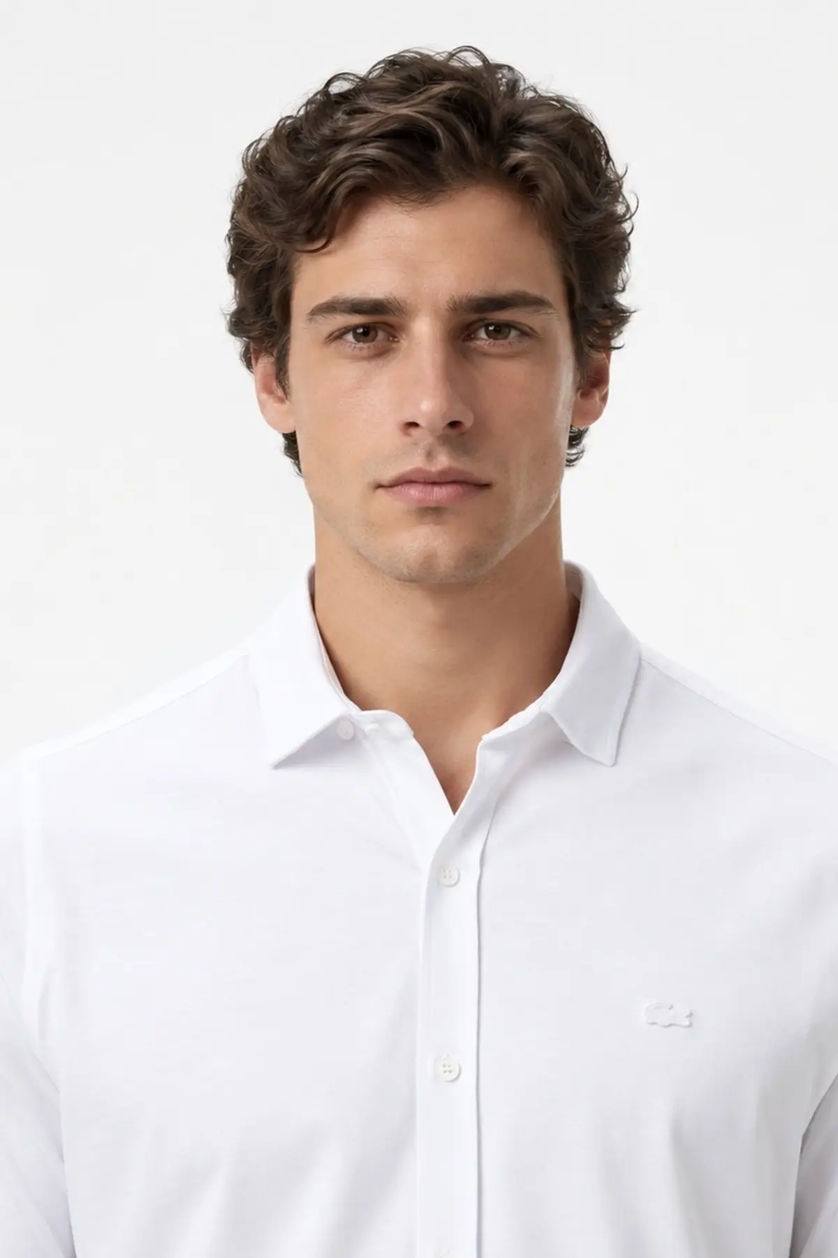 CH0511-001 Lacoste Mens Regular Fit White Shirt Standart Kesim Çıtçıt Düğmeli Fermuar Cepli Erkek Gömlek Beyaz
