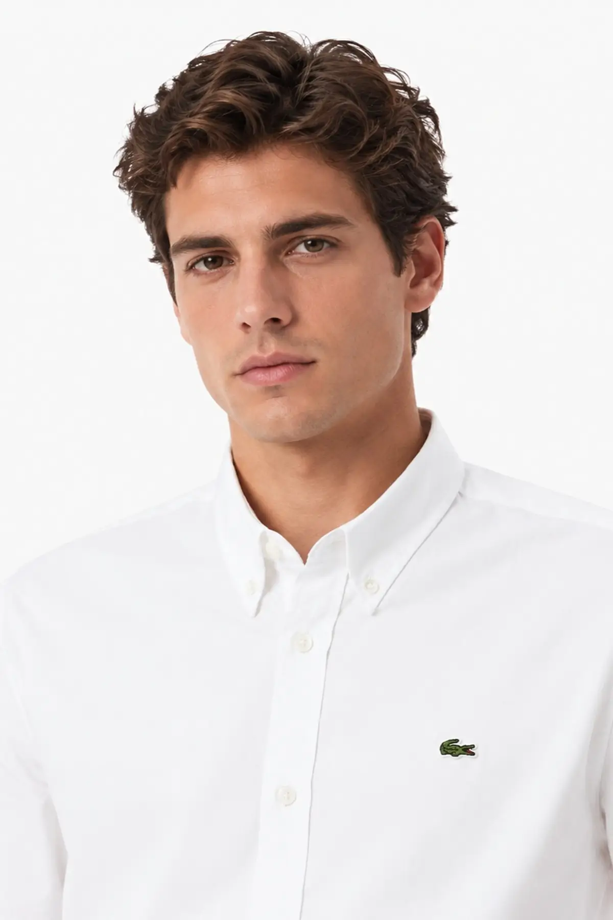 CH0511-001 Lacoste Mens Regular Fit White Shirt Standart Kesim Çıtçıt Düğmeli Fermuar Cepli Erkek Gömlek Beyaz