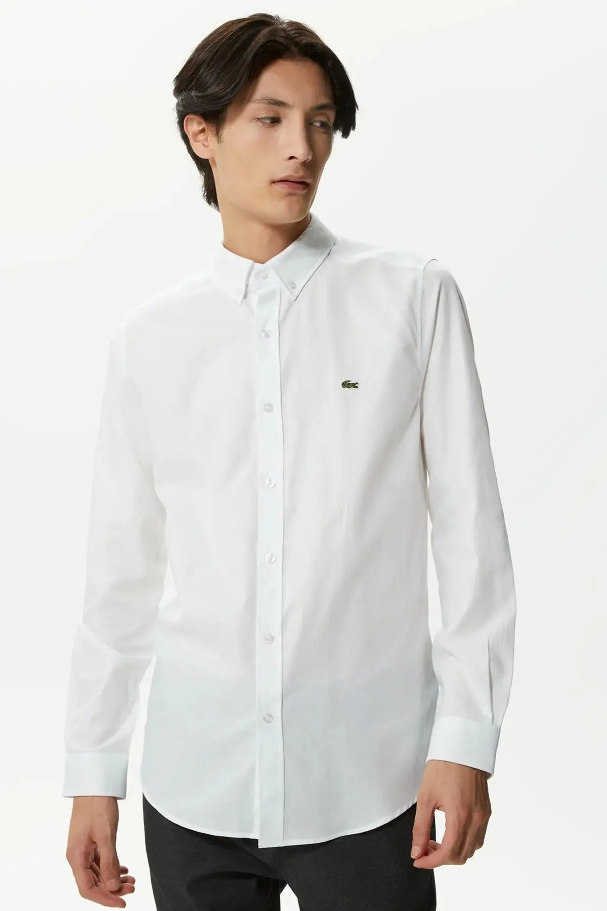 CH0342-42B Lacoste Mens Slim Fit White Shirt Dar Kesim Pamuklu Erkek Gömlek Beyaz