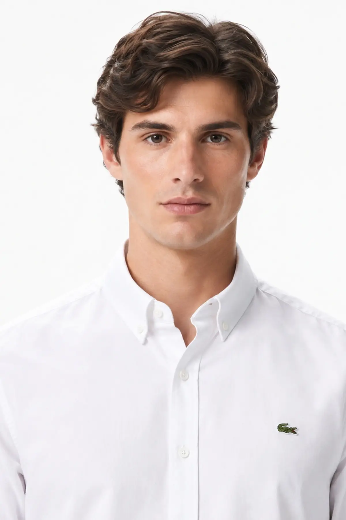 CH0511-001 Lacoste Mens Regular Fit White Shirt Standart Kesim Çıtçıt Düğmeli Fermuar Cepli Erkek Gömlek Beyaz