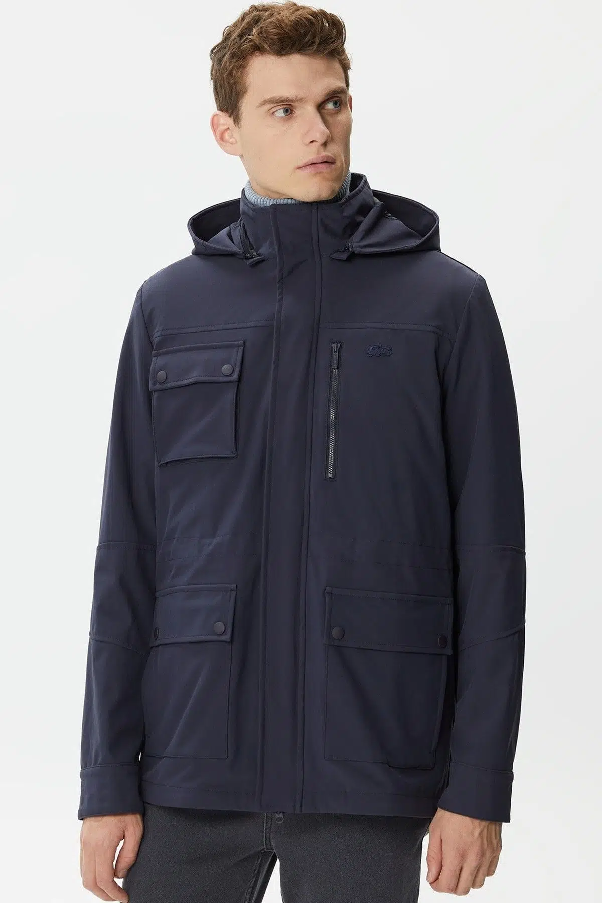 Lacoste Hooded Outdoor Men's Jacket Navy Erkek Çıkarılabilir Kapitone Yelekli Erkek Mont Lacivert