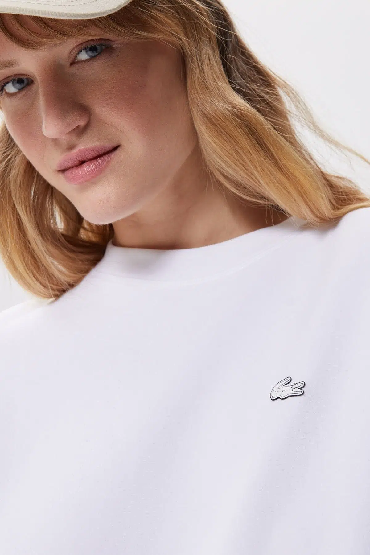 Lacoste Oversized Cotton Womens Sweatshirt Bol Kesim Bisiklet Yaka Pamuklu Kadın Sweatshirt Beyaz