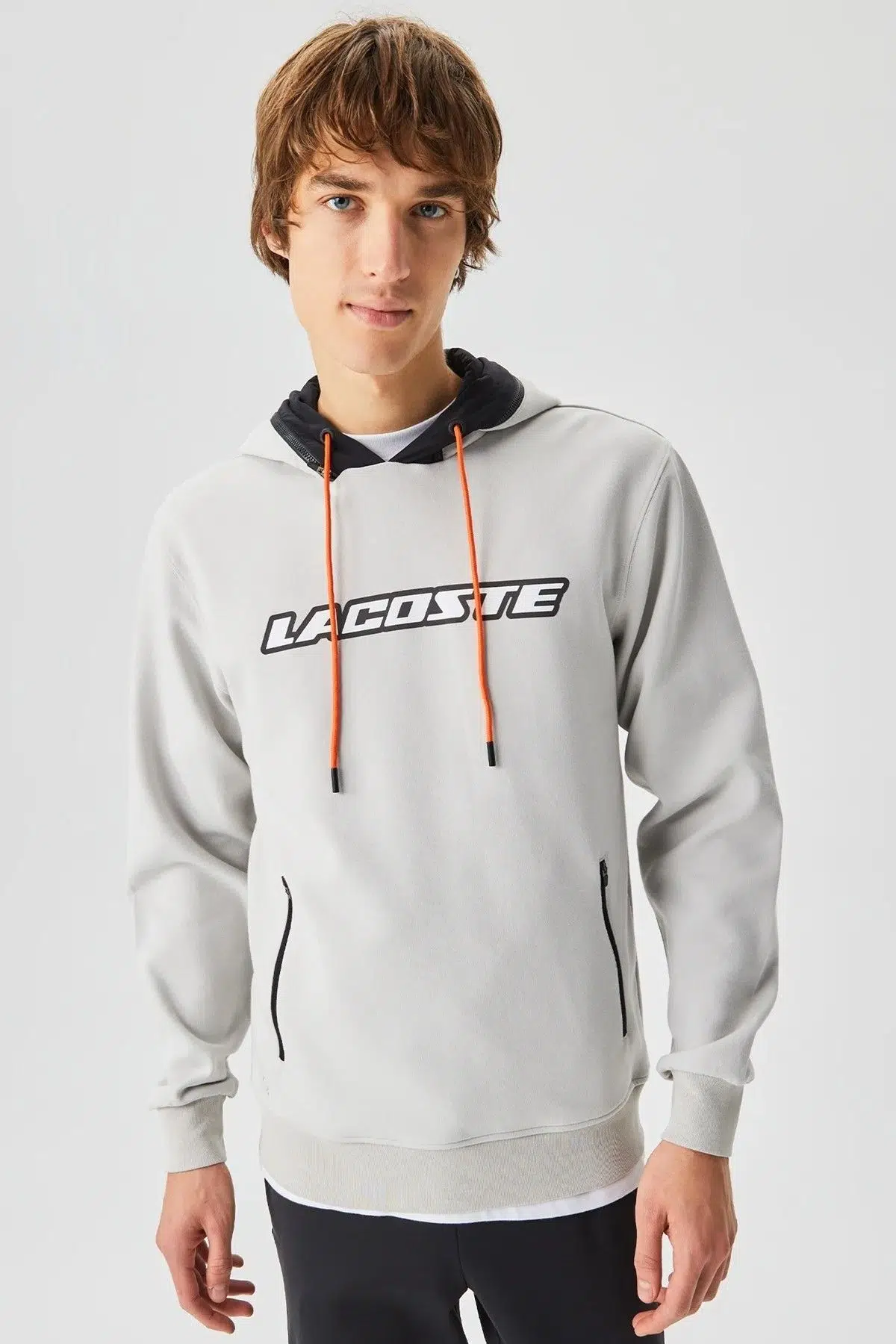 Lacoste Regular Fit Ayarlanabilir Kapüşonlu Baskılı Gri Erkek Sweatshirt