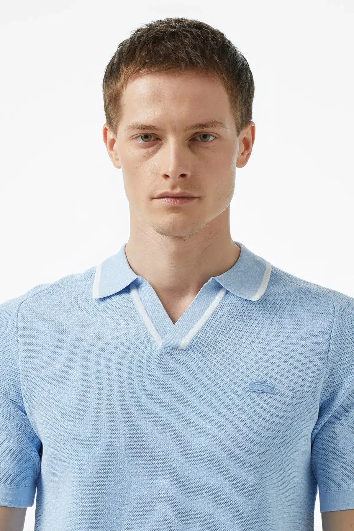 Lacoste Regular Fit Kısa Kollu V Yaka Polo Yaka Erkek Triko Tişört Açık Mavi