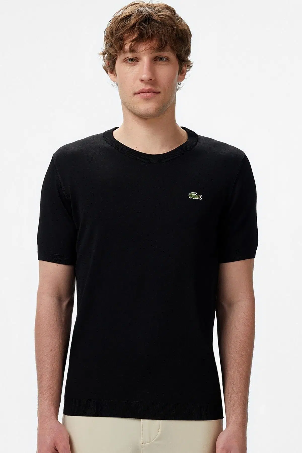 Lacoste Men's Regular Fit Short Sleeve Crew Neck Knit Sweater Erkek Bisiklet Yaka Triko Tişört Siyah