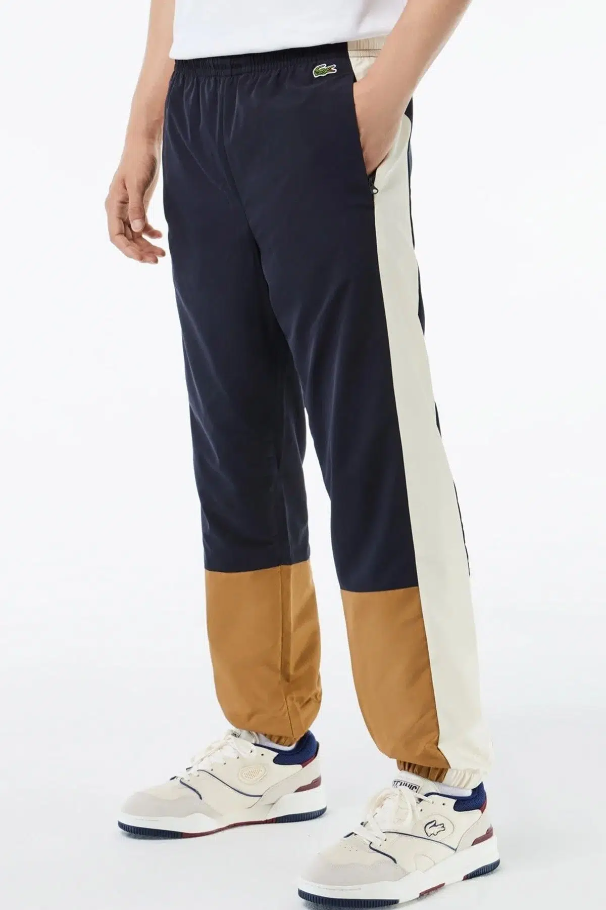 Lacoste Mens Regular Fit Color Blocked Colorful Woven Sweatpants Erkek Dokuma Eşofman Altı Lacivert Krem