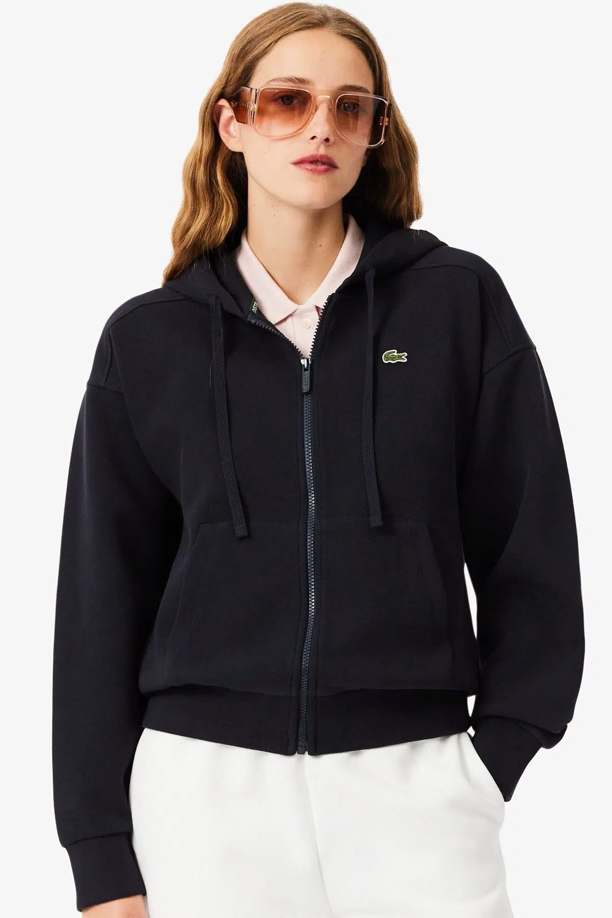 Lacoste Reguler Fit Full Zip Hoodie Cotton Sweatshirt Kadın Kapüşonlu Tam Fermuar Sweatshirt Lacivert