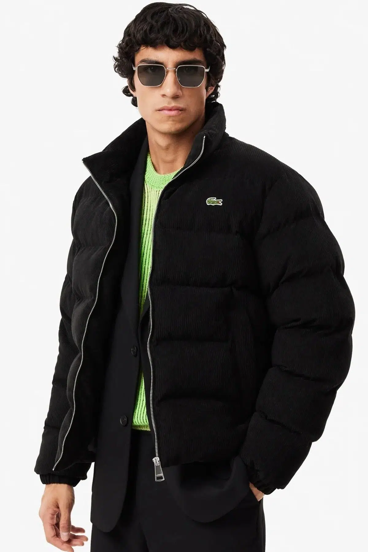 Lacoste Relaxed Fit Synthetic Fill Mens Jacket Erkek Dik Yaka Rahat Kesim Fitilli Mont Siyah