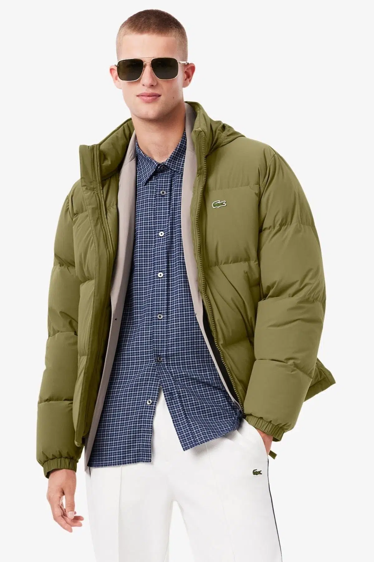 Lacoste Relaxed Fit Down Fill Mens Jacket Gizlenebilir Kapüşonlu Rahat Kesim Suya Dayanıklı Erkek Kaz tüyü Mont Haki