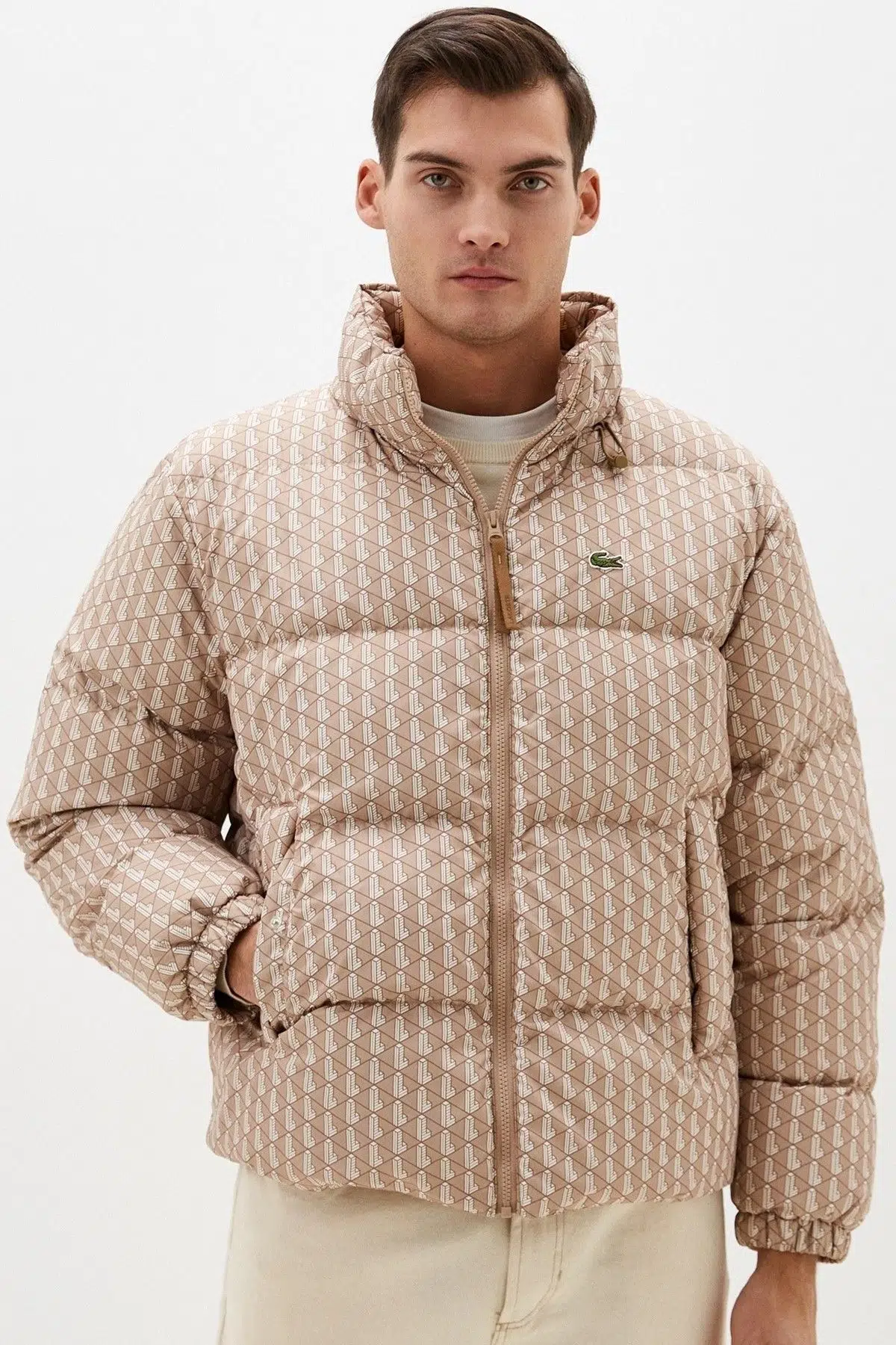 Lacoste Relaxed Fit Down Fill Mens Jacket Gizlenebilir Kapüşonlu Rahat Kesim Suya Dayanıklı Erkek Kaz tüyü Mont Sütlü Kahve