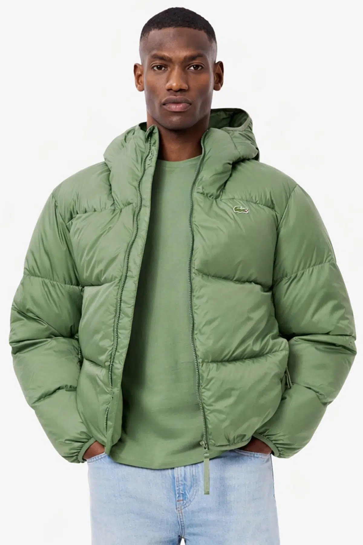 Lacoste Relaxed Fit Down Fill Water Repellent Jacket Kaztüyü Dolgu Sabit Kapüşonlu Suya Dayanıklı Erkek Mont Yeşil
