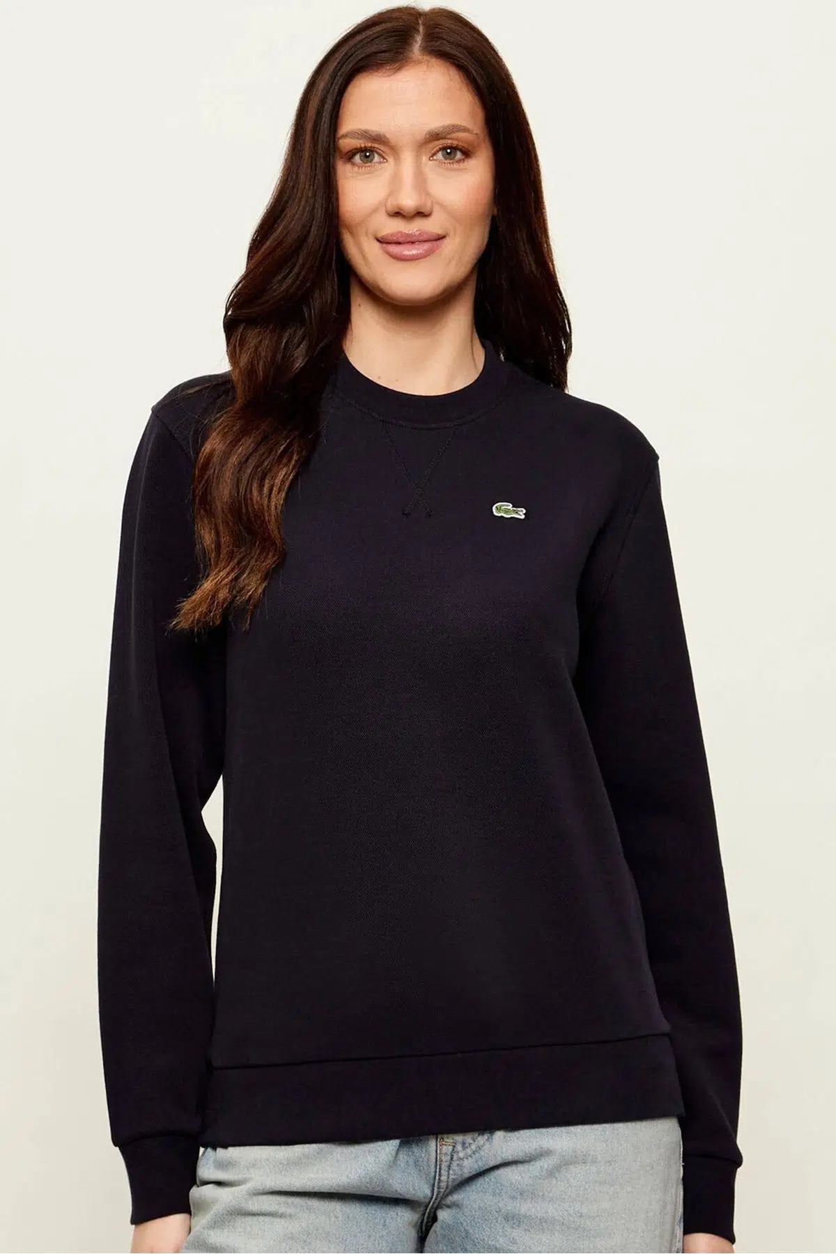 Lacoste Women's Relaxed Fit Crew Neck Cotton Sweatshirt Kadın Rahat Kesim Sweatshirt Siyah Antrasit