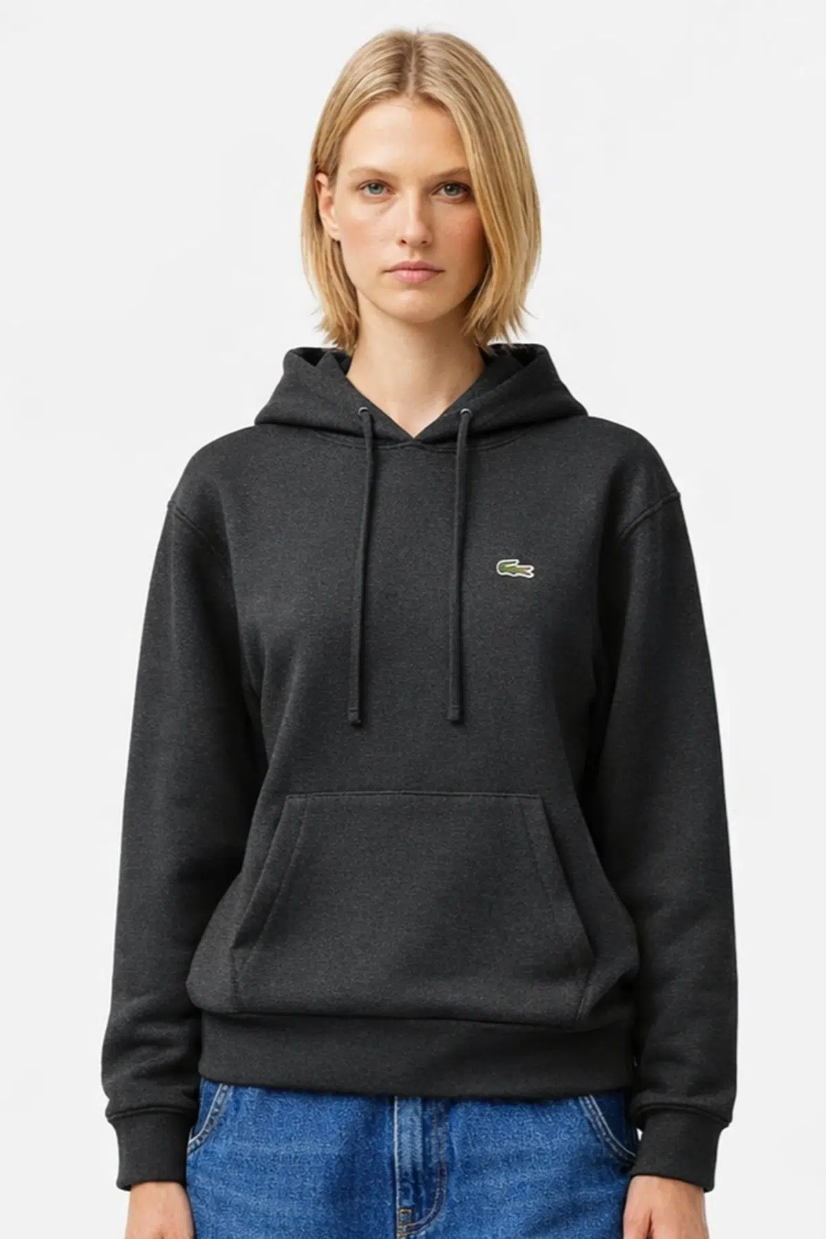 Lacoste Relaxed Fit Kapüşonlu Organik Pamuk Polyester Kadın Sweatshirt Siyah