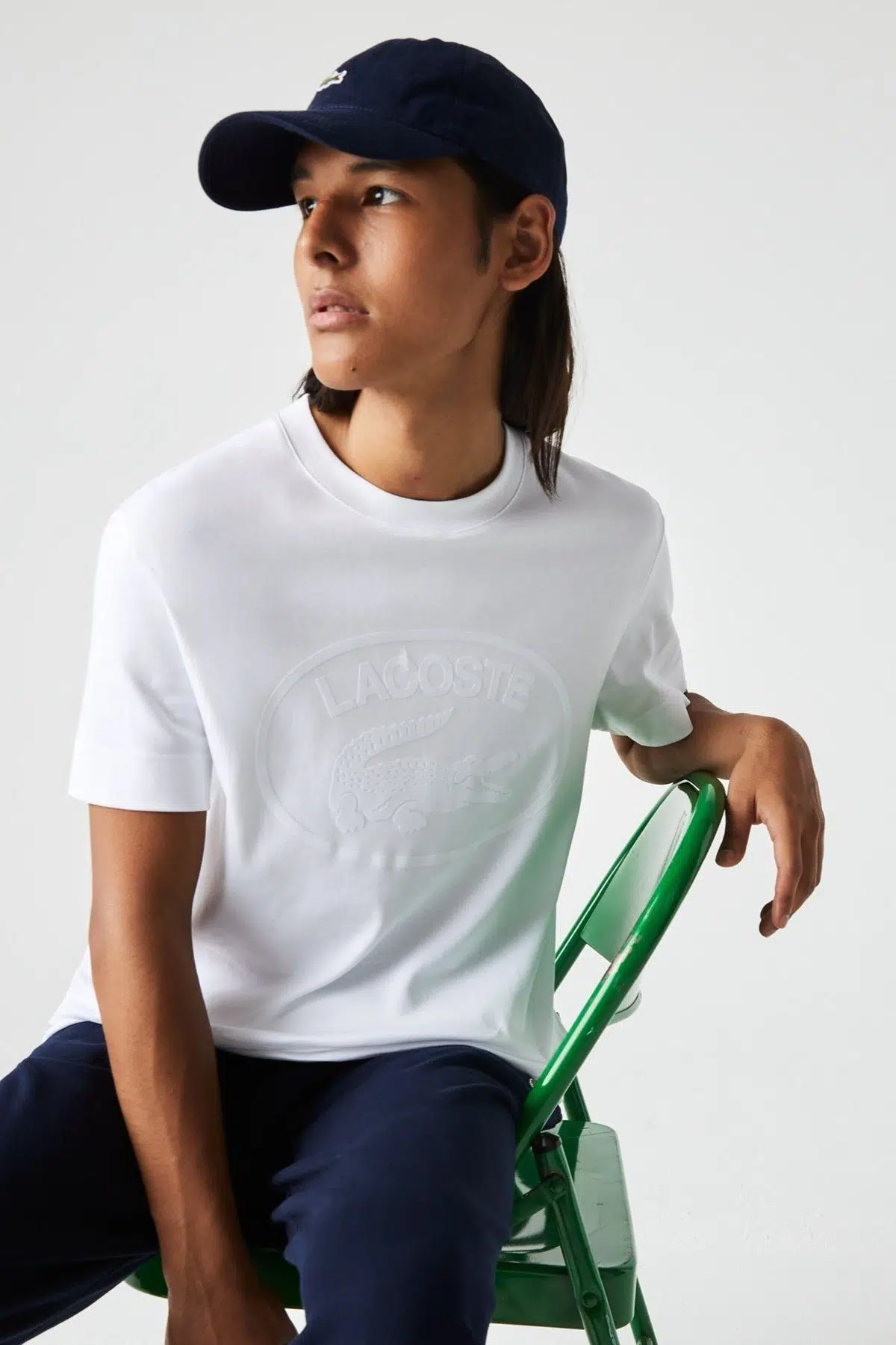 Lacoste Relaxed Fit Mens Tee Bisiklet Yaka Organik Pamuk Erkek Tişört Beyaz