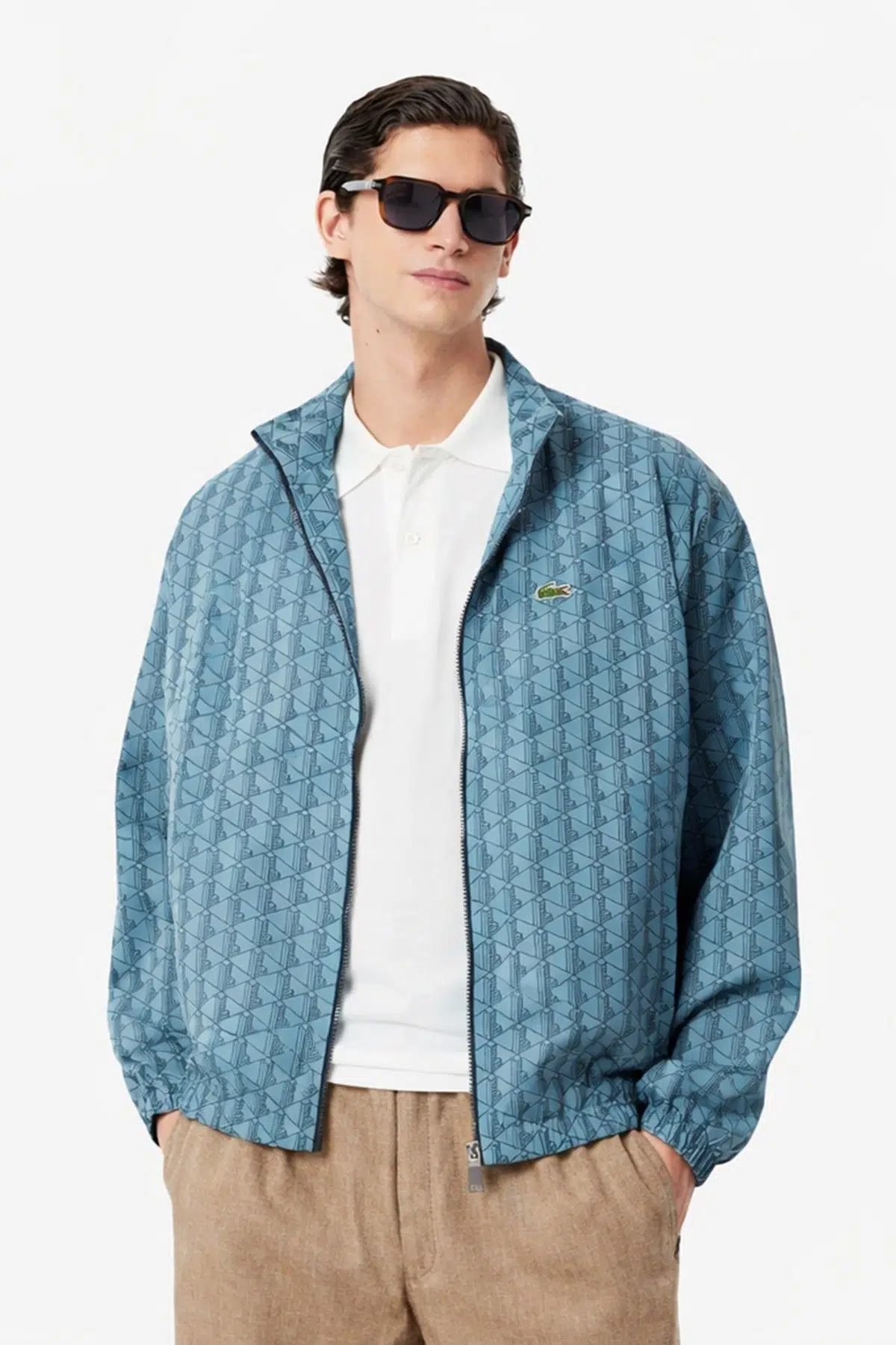 Lacoste Relaxed Fit Monogram Jacket Classic Fit Dik Yaka Logolu Sweatshirt Ceket Mavi