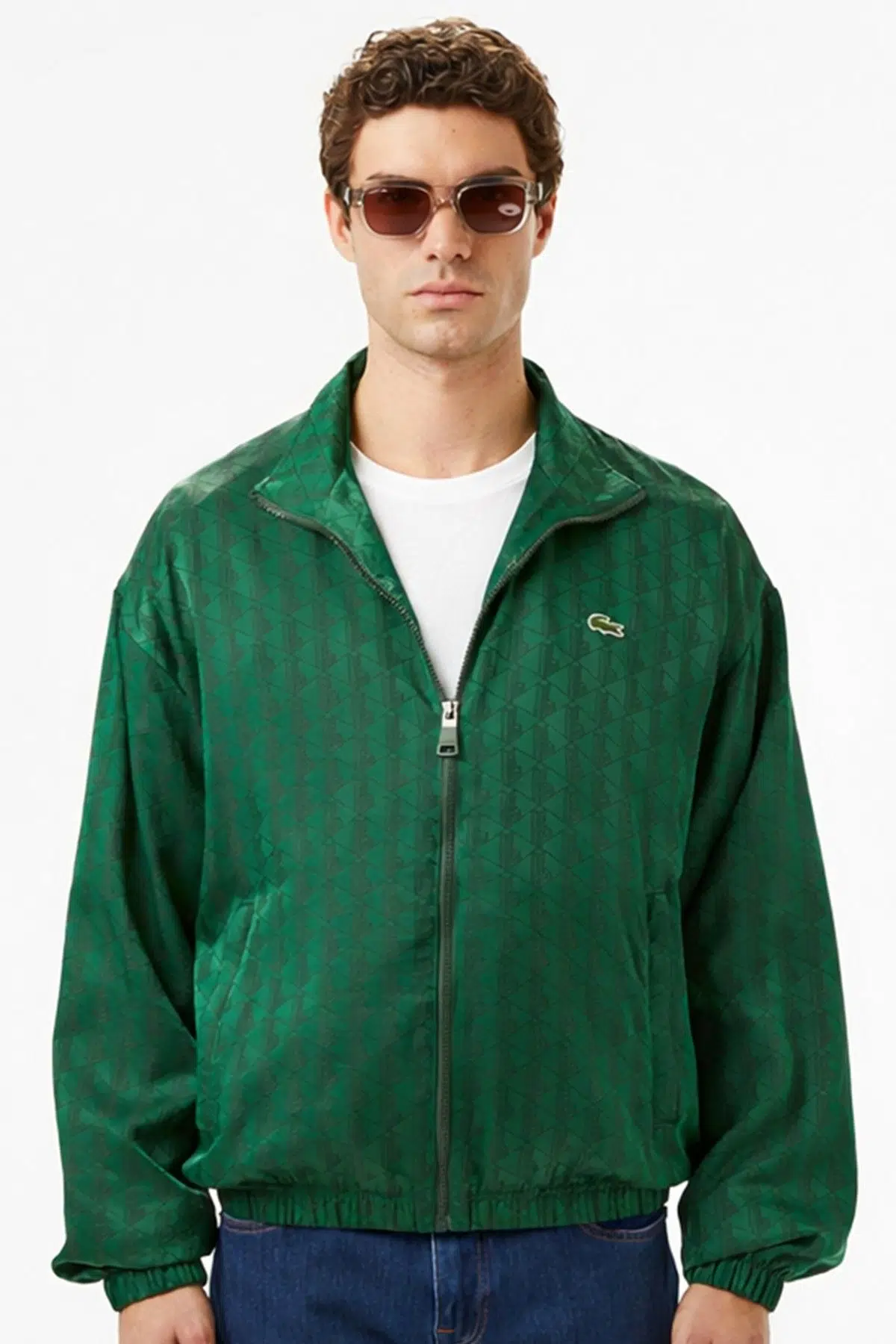 Lacoste Relaxed Fit Monogram Jacket Classic Fit Dik Yaka Logolu Sweatshirt Ceket Yeşil