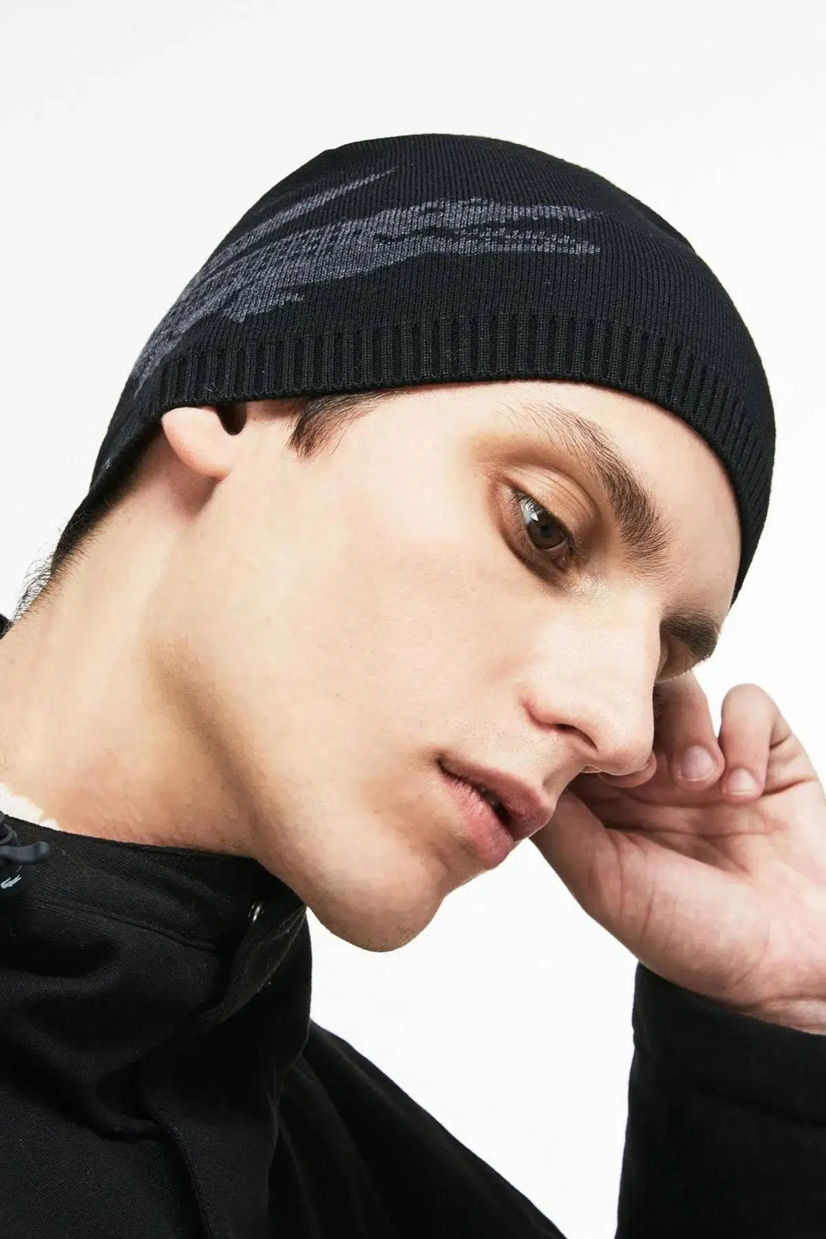 Lacoste Reversible Big Logo Desenli Çift Taraflı Erkek Bere Siyah