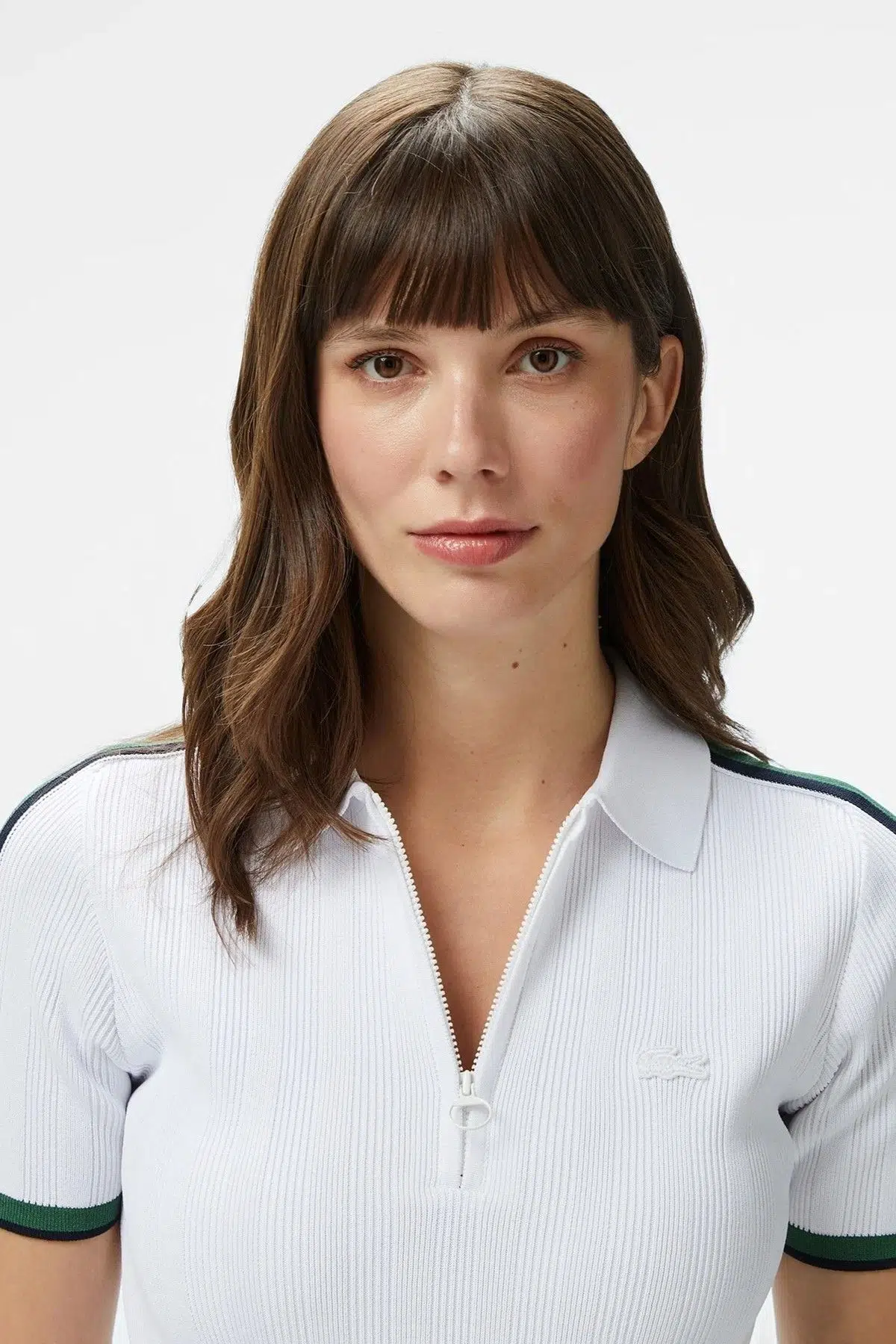 Lacoste Slim Fit Kısa Kollu Yarım Fermuarlı Polo Yaka Full Likralı Triko Tişört Beyaz