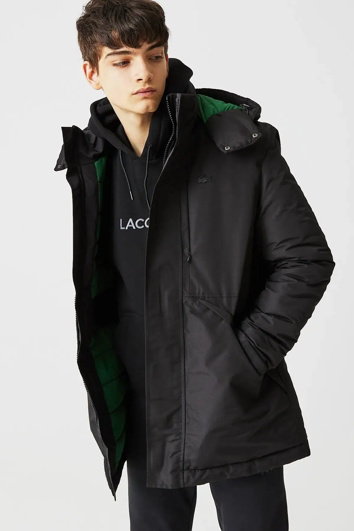 Lacoste Syntehic Fill Jacket Çıkarılabilir Kapüşonlu Erkek Parka Siyah