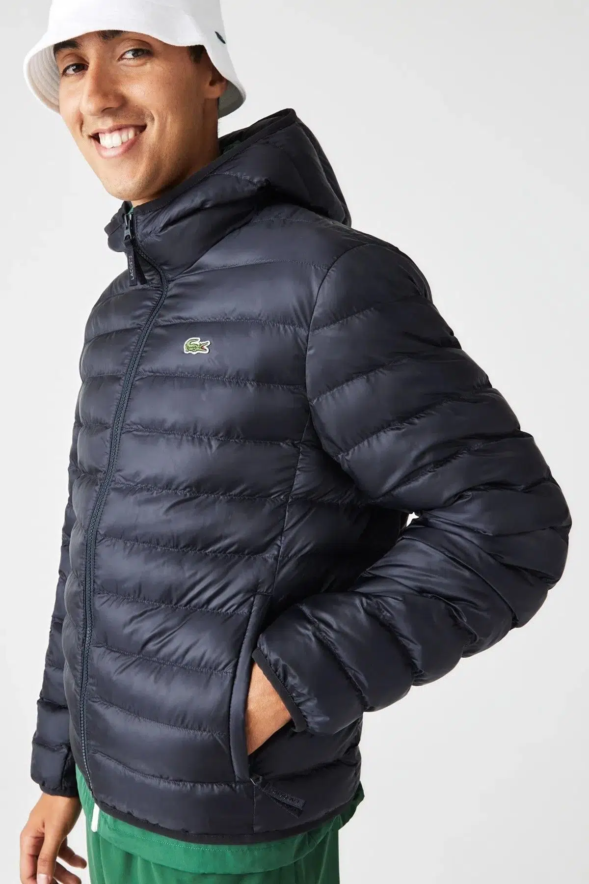 Lacoste Syntehic Fill Jacket Sabit Kapüşonlu Erkek Şişme Mont Lacivert
