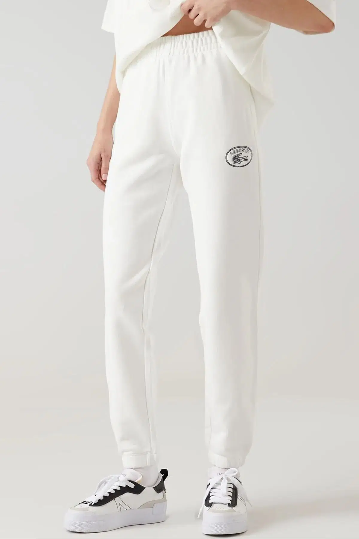 Lacoste Embroidered Women's Joggers Kadın Organik Pamuk Eşofman Altı Beyaz