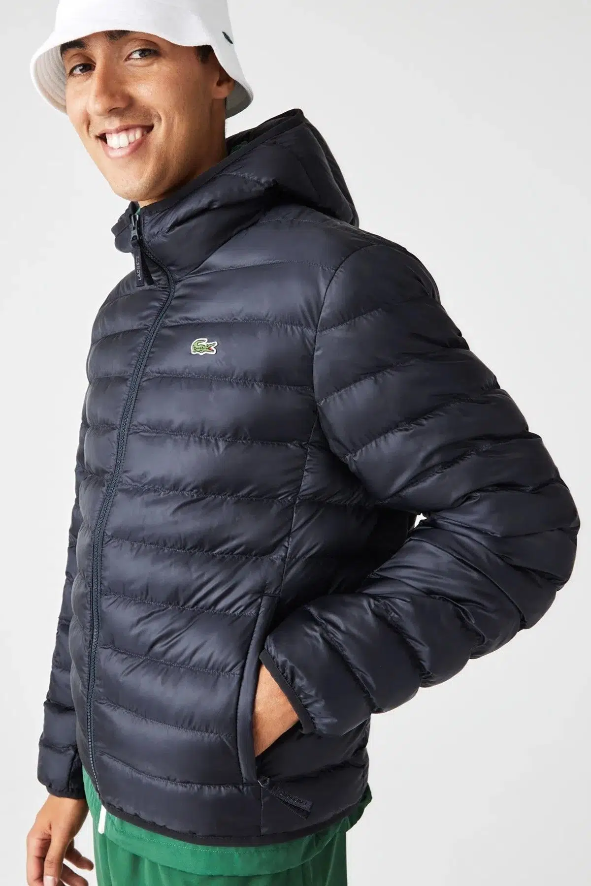Lacoste Thermore Certified Synthetic Fill Jacket Kapüşonlu Şişme Erkek Mont Lacivert