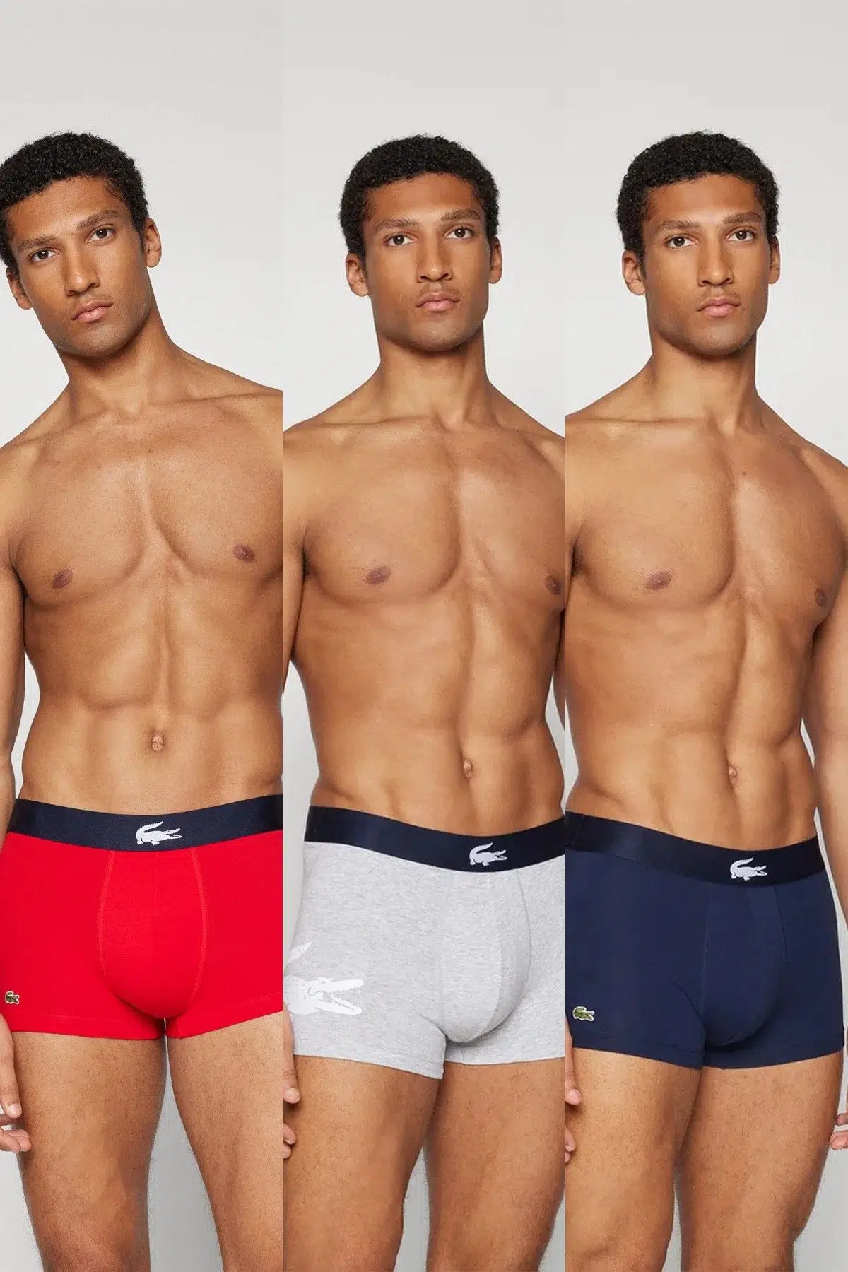 Lacoste Cotton Stretch Trunk Erkek 3lü Boxer Gri Lacivert Kırmızı
