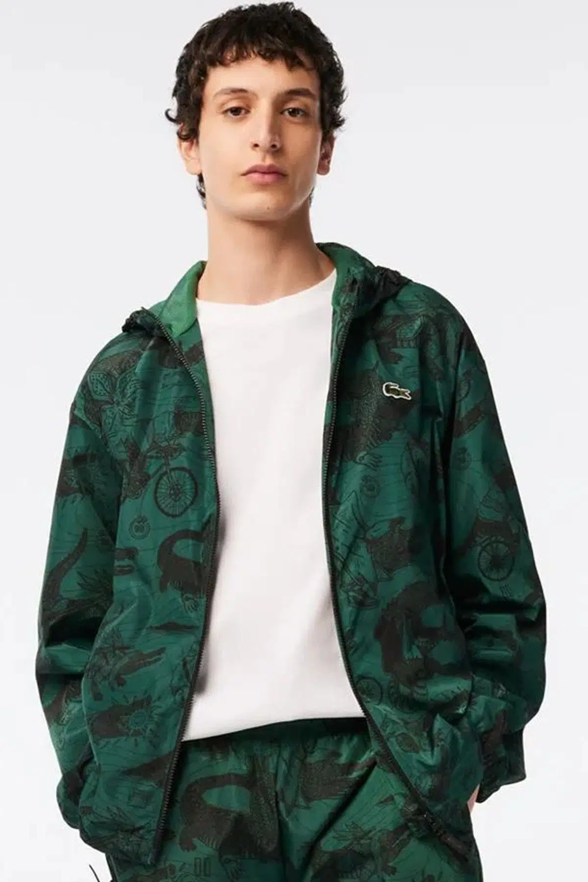 Lacoste Unisex Lacoste x Netflix Printed Hooded Jacket Unisex Netflix Baskılı Kapüşonlu Ceket Yeşil